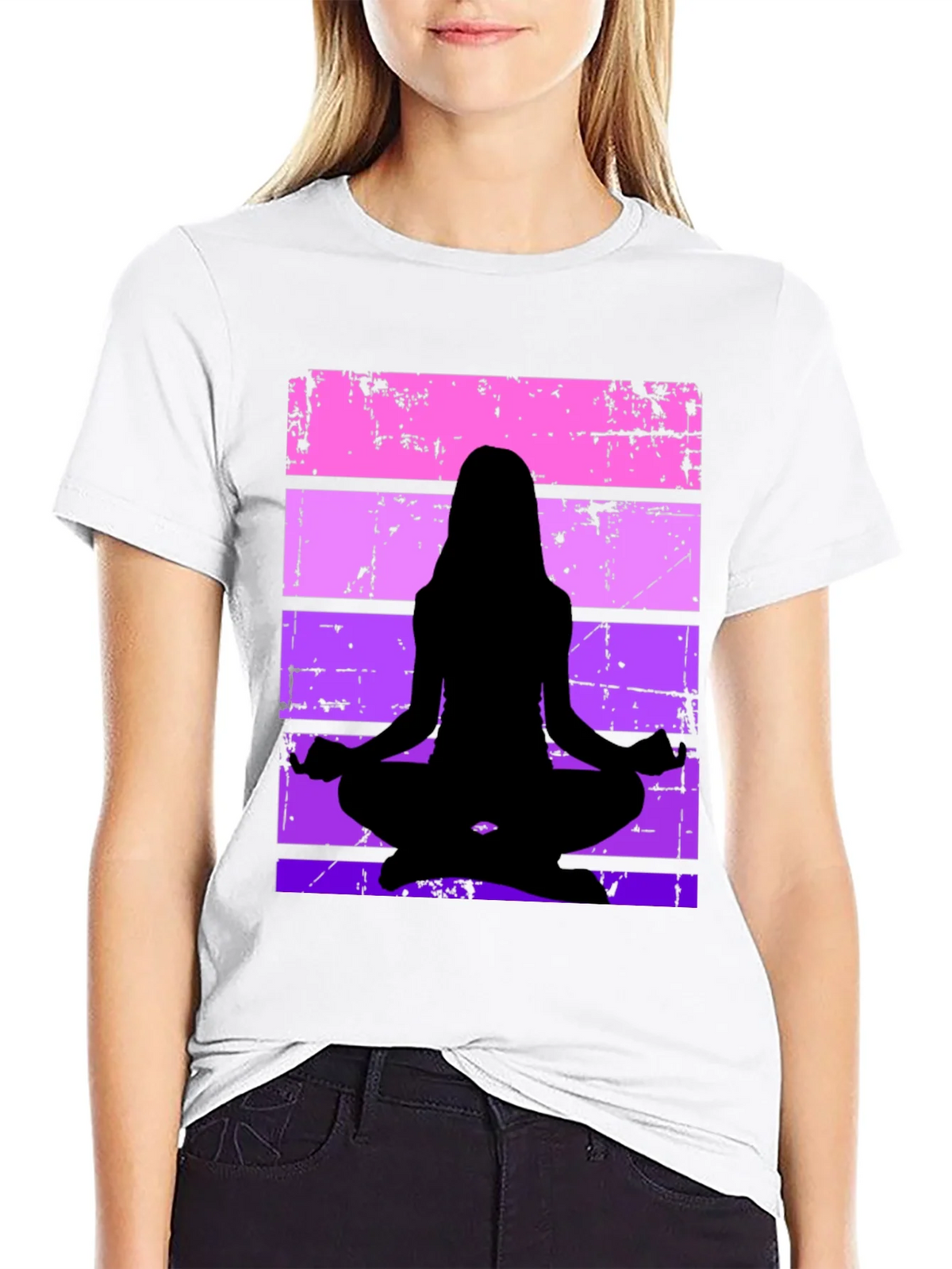 Yoga Silhouette Graphic Tee - Retro Stripe Design product image 8