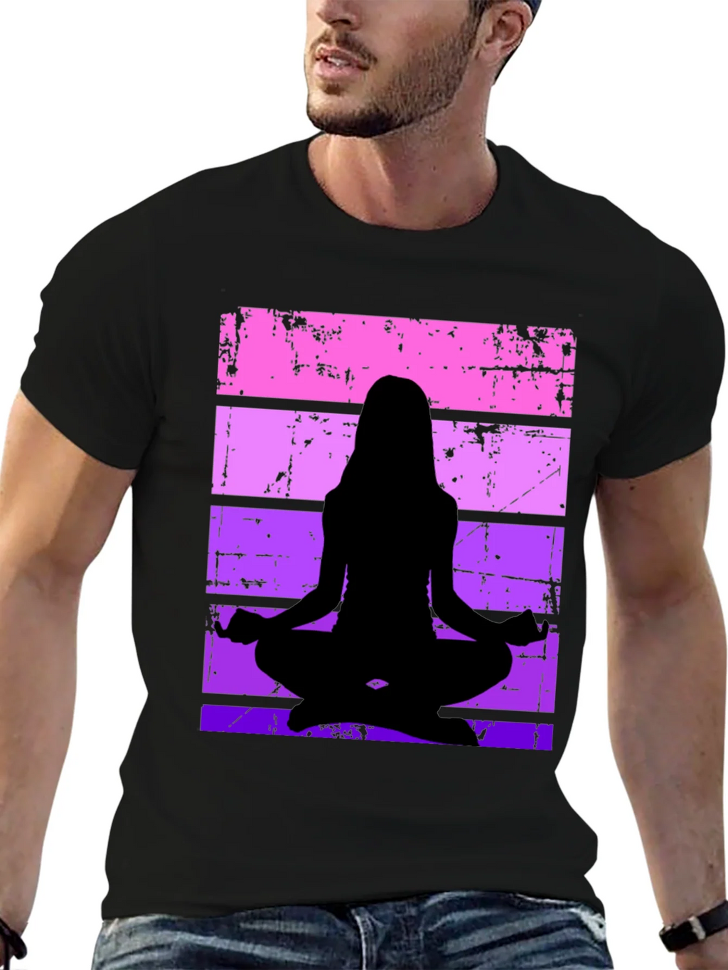 Yoga Silhouette Graphic Tee - Retro Stripe Design product image 6