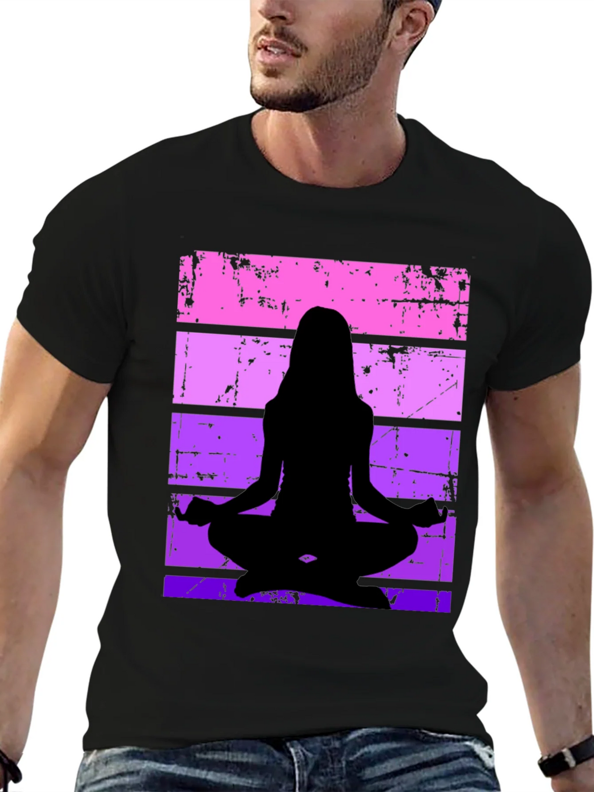 Yoga Silhouette Graphic Tee - Retro Stripe Design product image 6