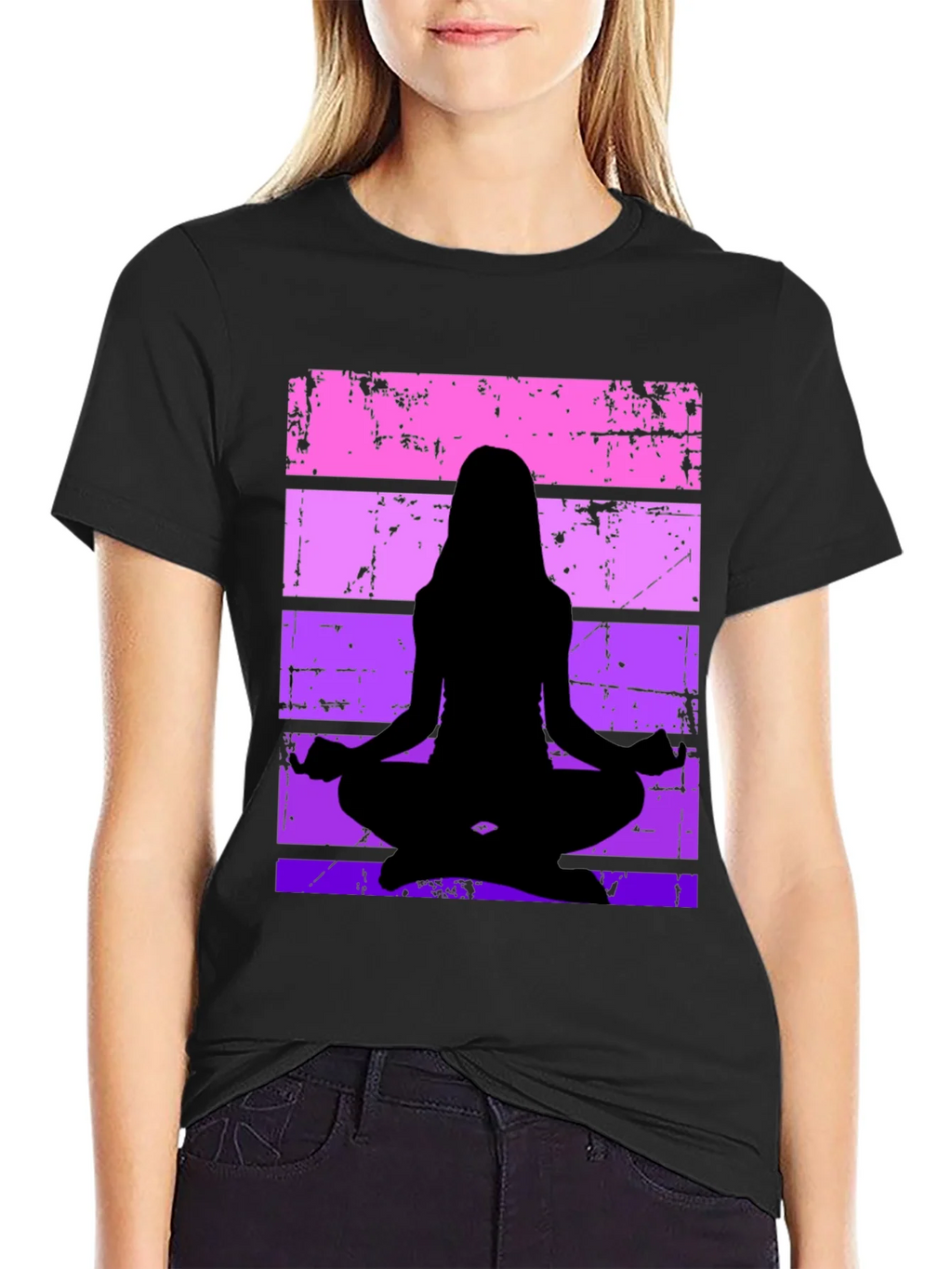 Yoga Silhouette Graphic Tee - Retro Stripe Design product image 2