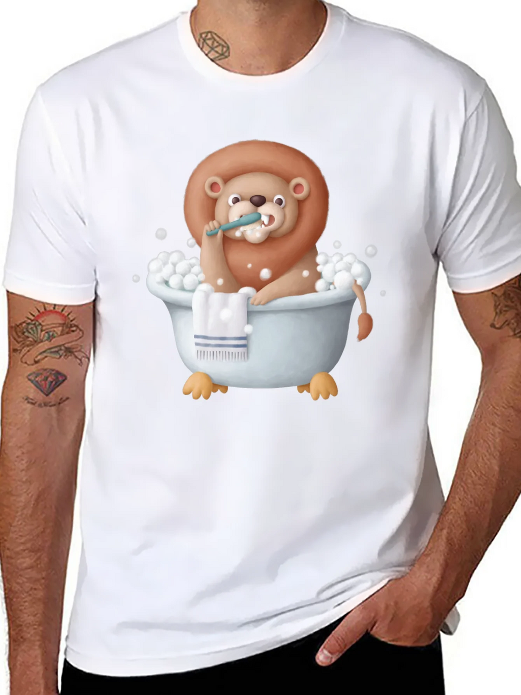 Funny Lion in Bathtub Graphic T-Shirt product image 7