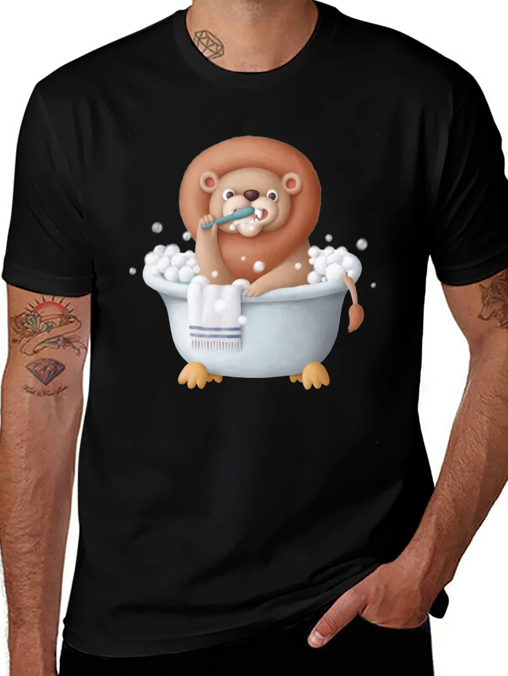 Funny Lion in Bathtub Graphic T-Shirt product image 1