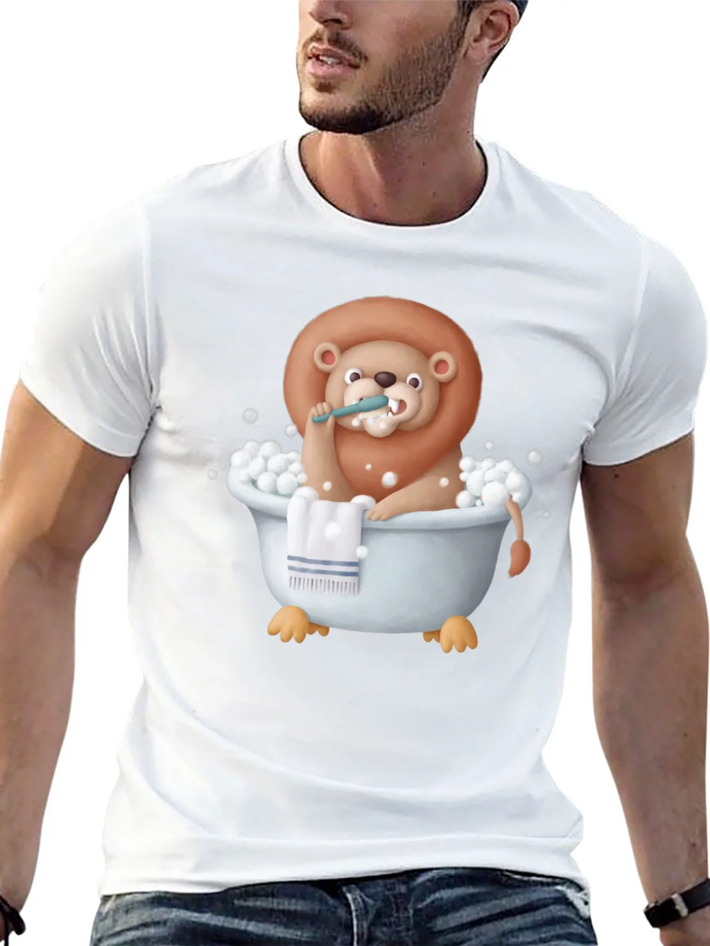 Funny Lion in Bathtub Graphic T-Shirt product image 12