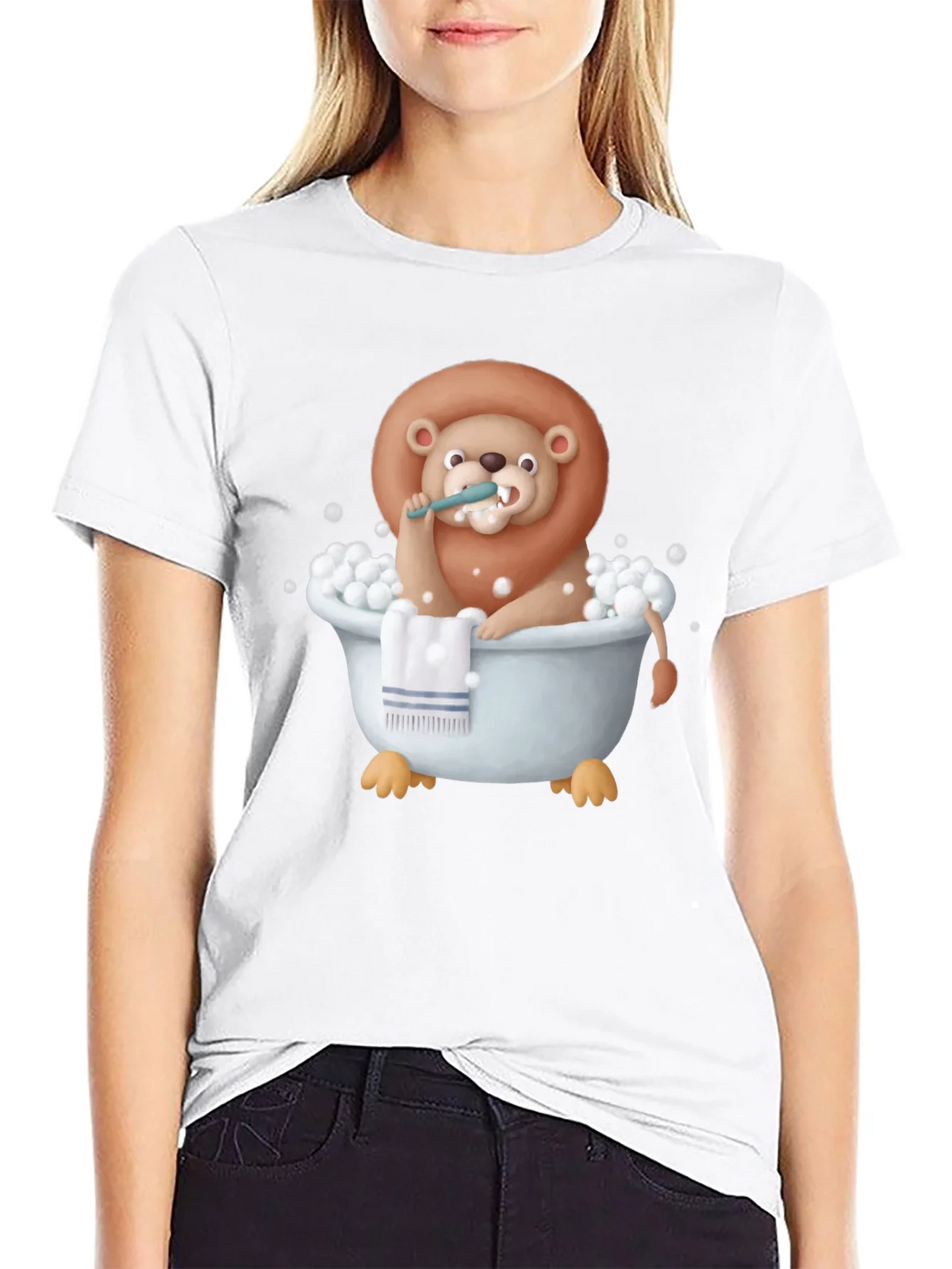 Funny Lion in Bathtub Graphic T-Shirt product image 8