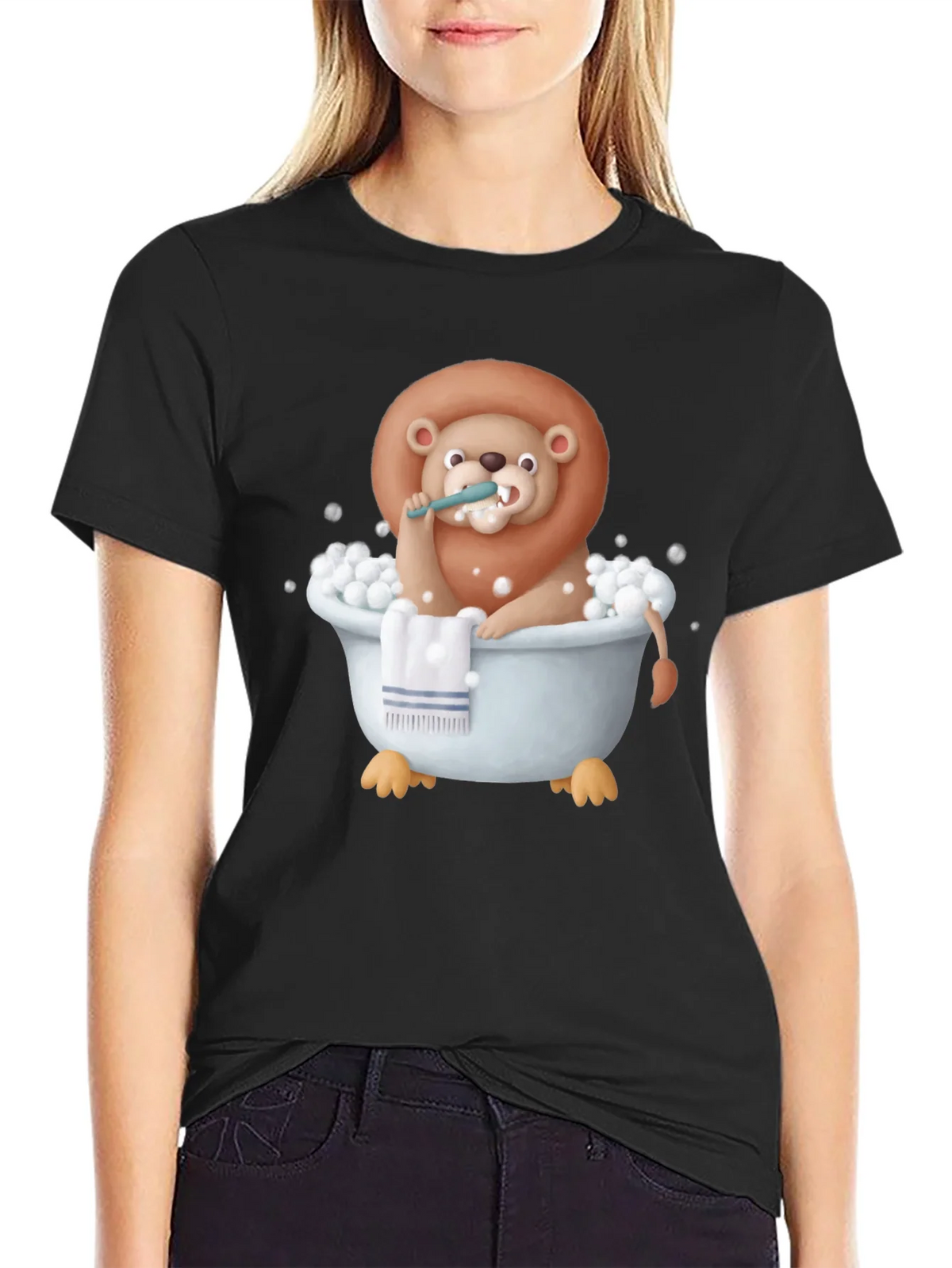 Funny Lion in Bathtub Graphic T-Shirt product image 2