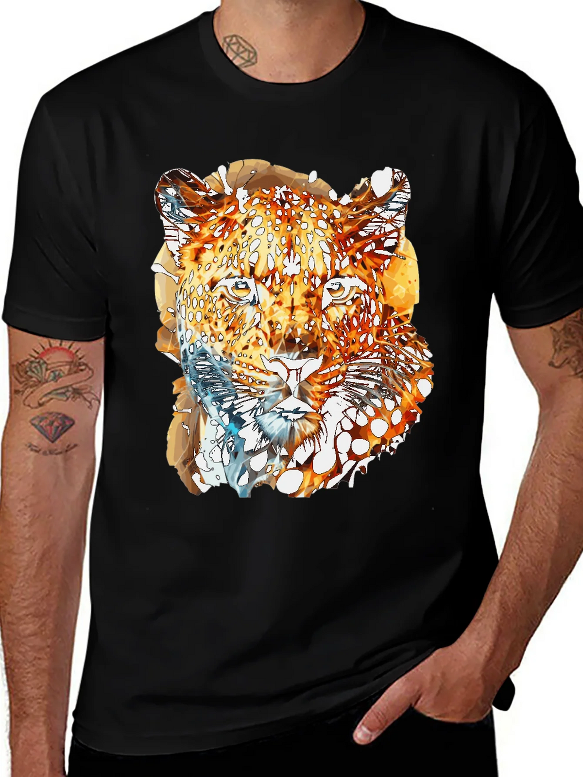 Abstract Leopard Graphic Print Mens Black T-Shirt product image 1