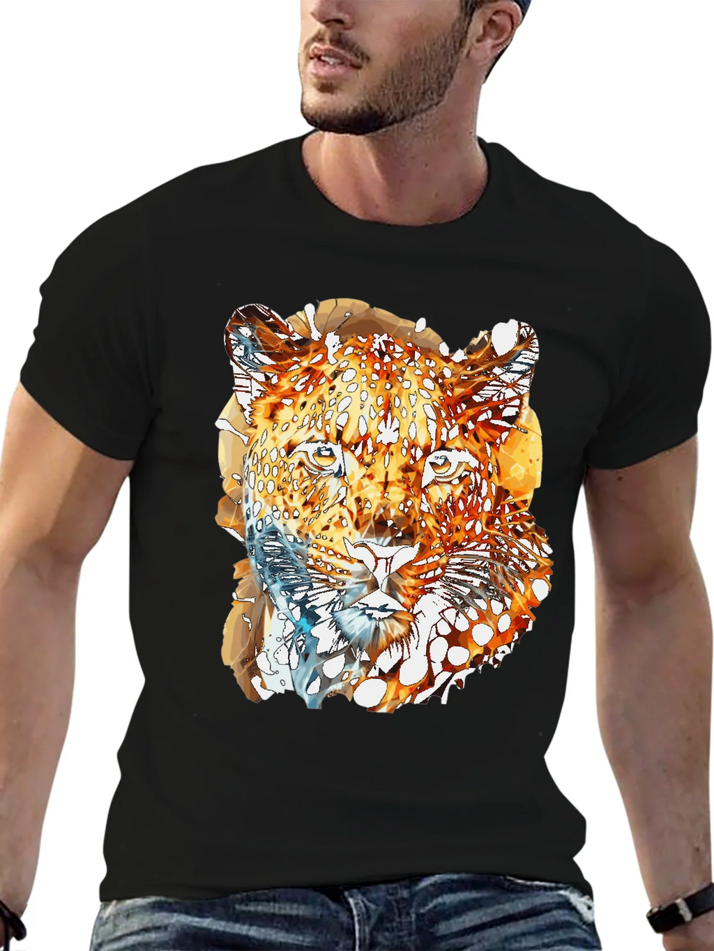 Abstract Leopard Graphic Print Mens Black T-Shirt product image 6