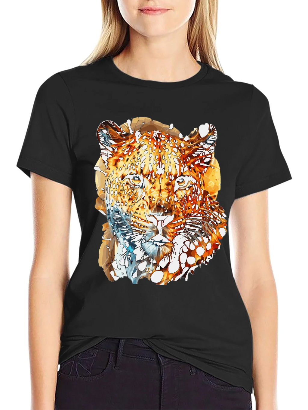 Abstract Leopard Graphic Print Mens Black T-Shirt product image 2