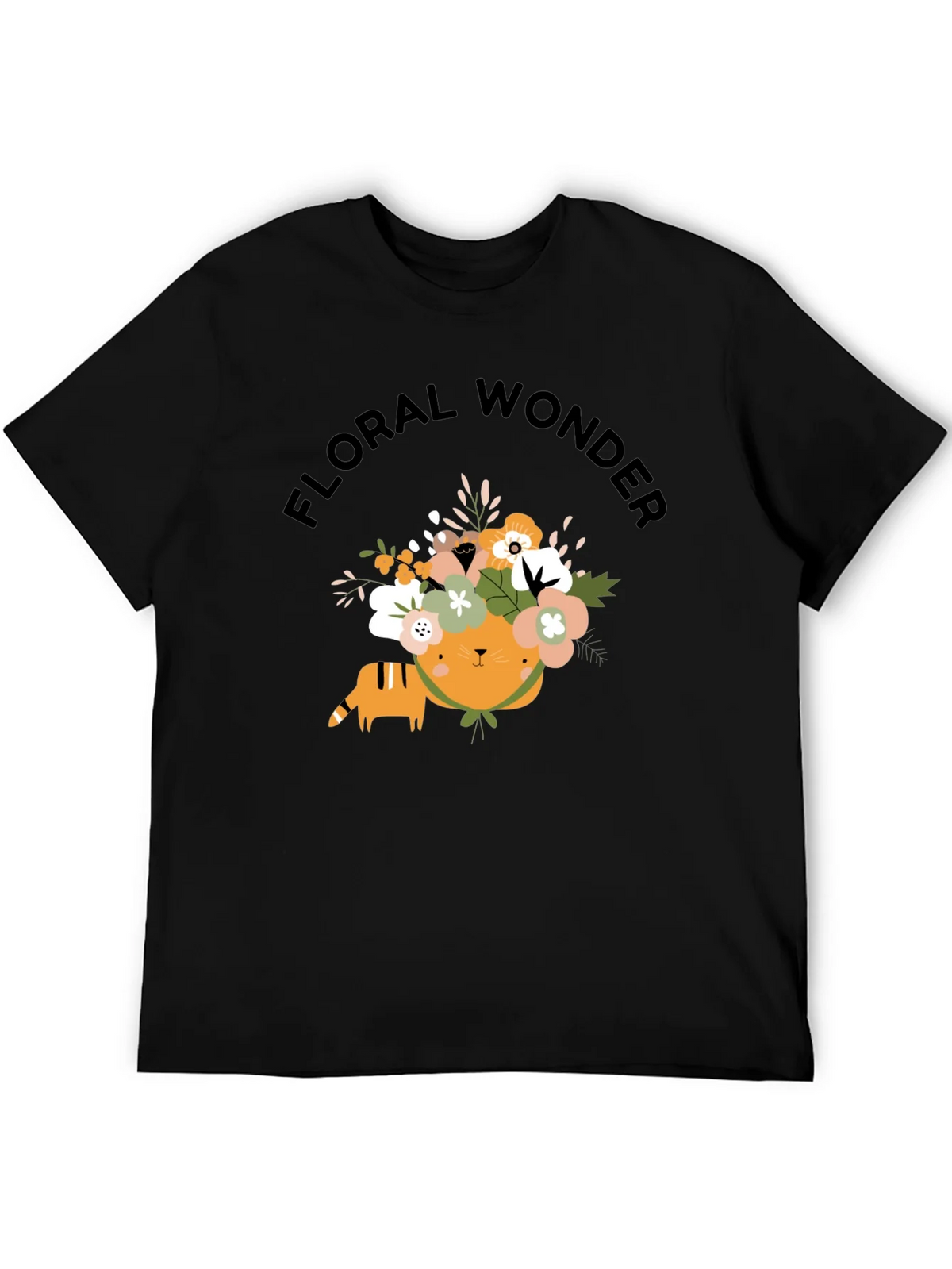 Floral Wonder Cat T-Shirt - Soft Black Cotton product image 5