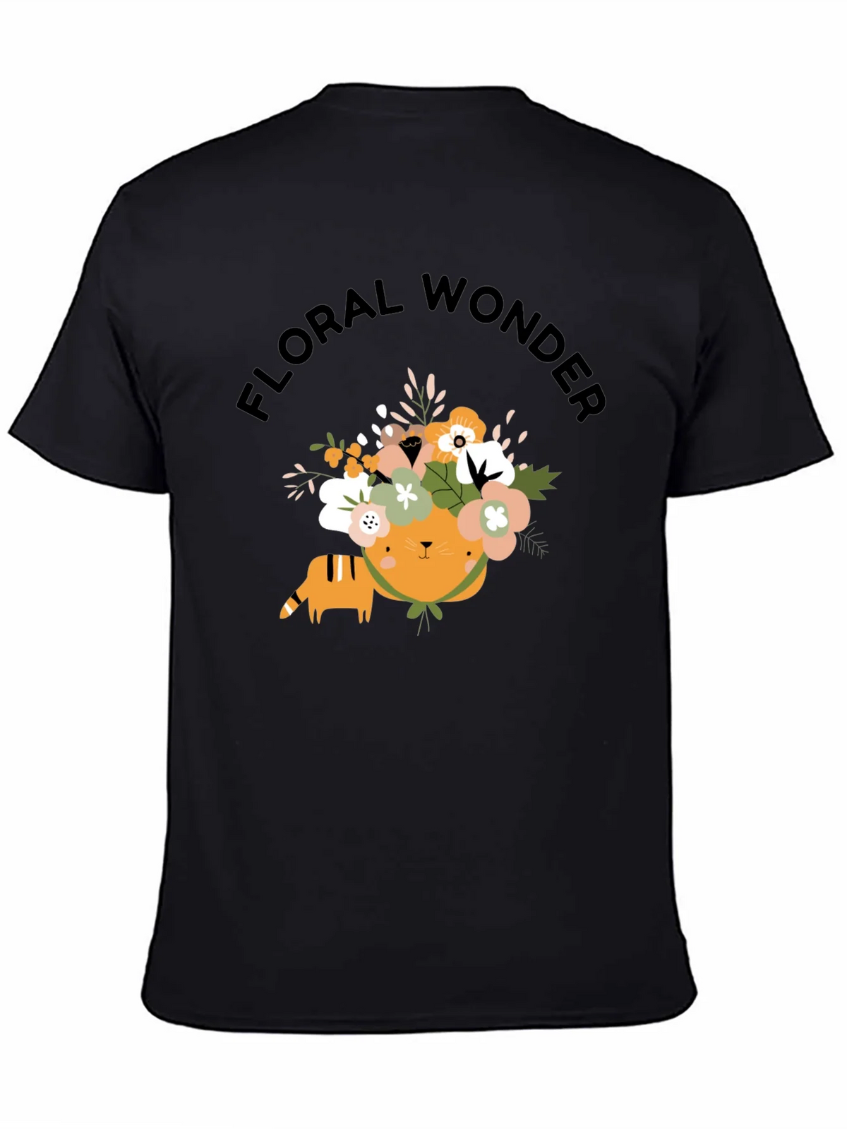 Floral Wonder Cat T-Shirt - Soft Black Cotton product image 4