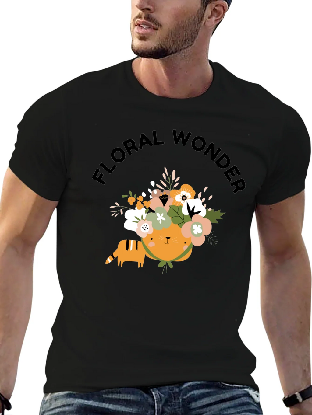 Floral Wonder Cat T-Shirt - Soft Black Cotton product image 6