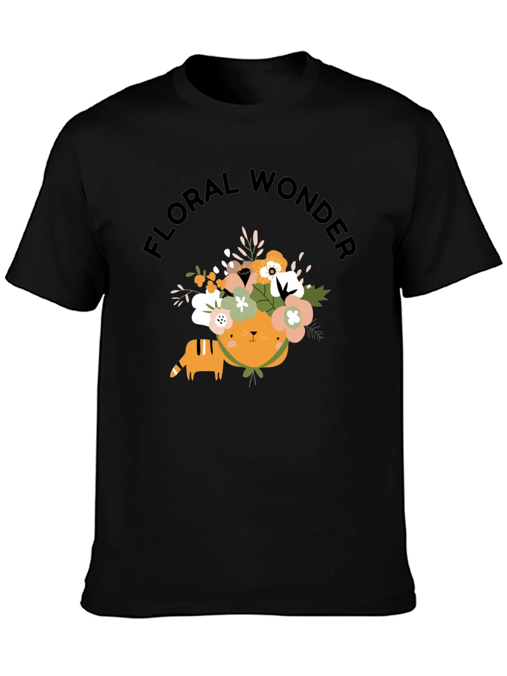 Floral Wonder Cat T-Shirt - Soft Black Cotton product image 3