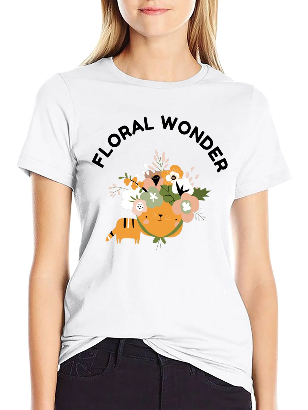 Floral Wonder Cat T-Shirt - Soft Black Cotton product image 8