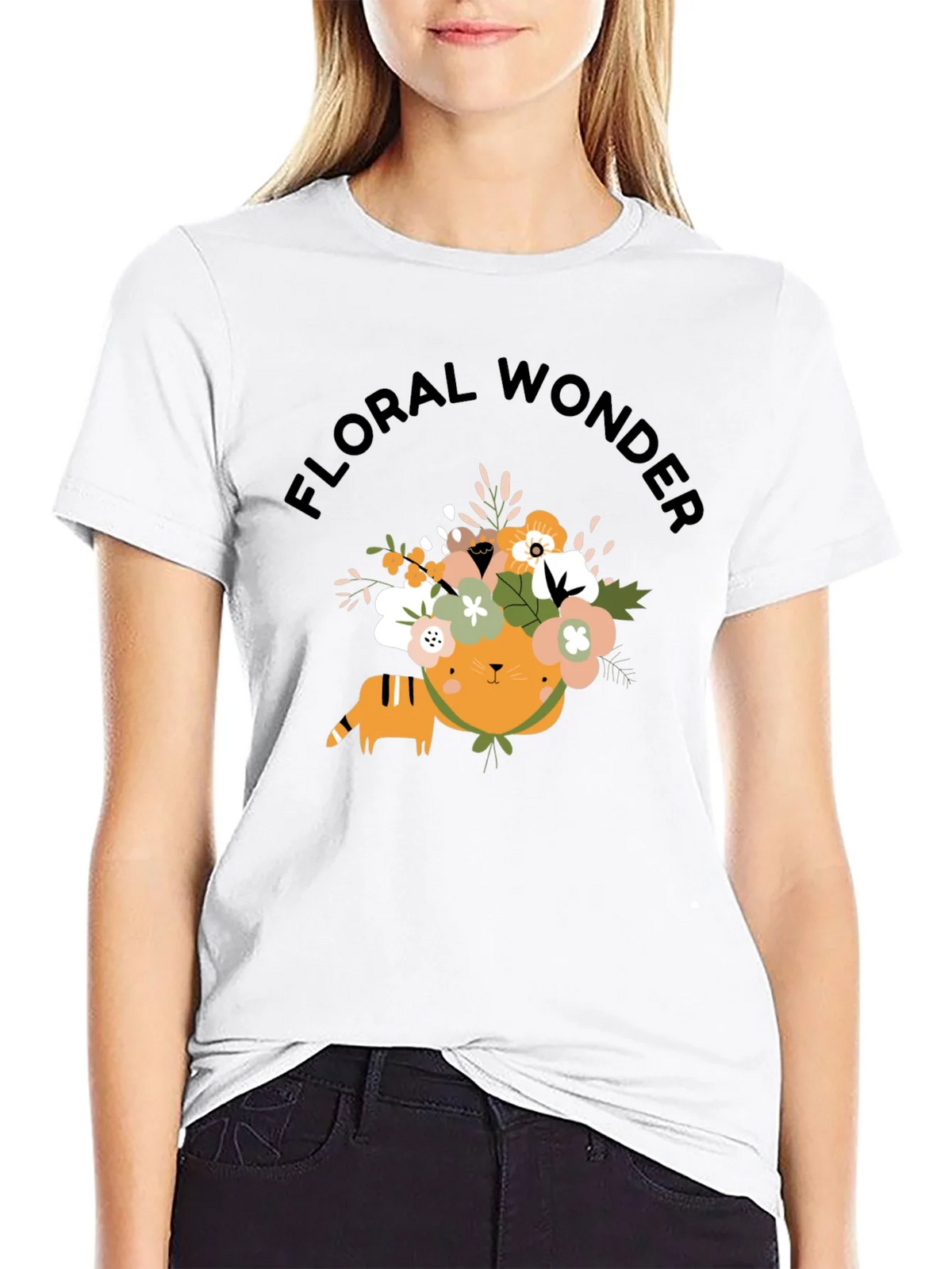 Floral Wonder Cat T-Shirt - Soft Black Cotton product image 8