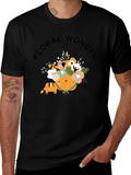 Floral Wonder Cat T-Shirt - Soft Black Cotton product image 1