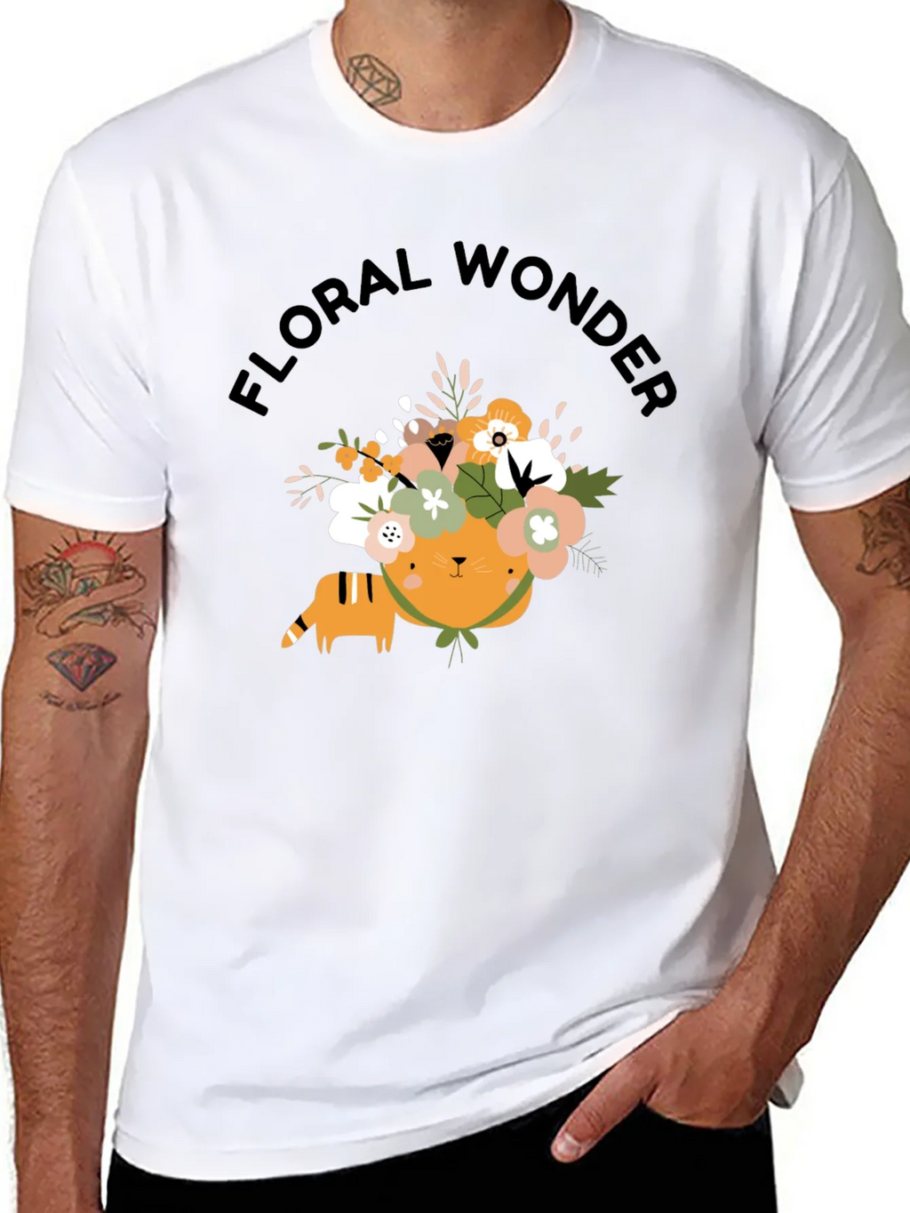 Floral Wonder Cat T-Shirt - Soft Black Cotton product image 7