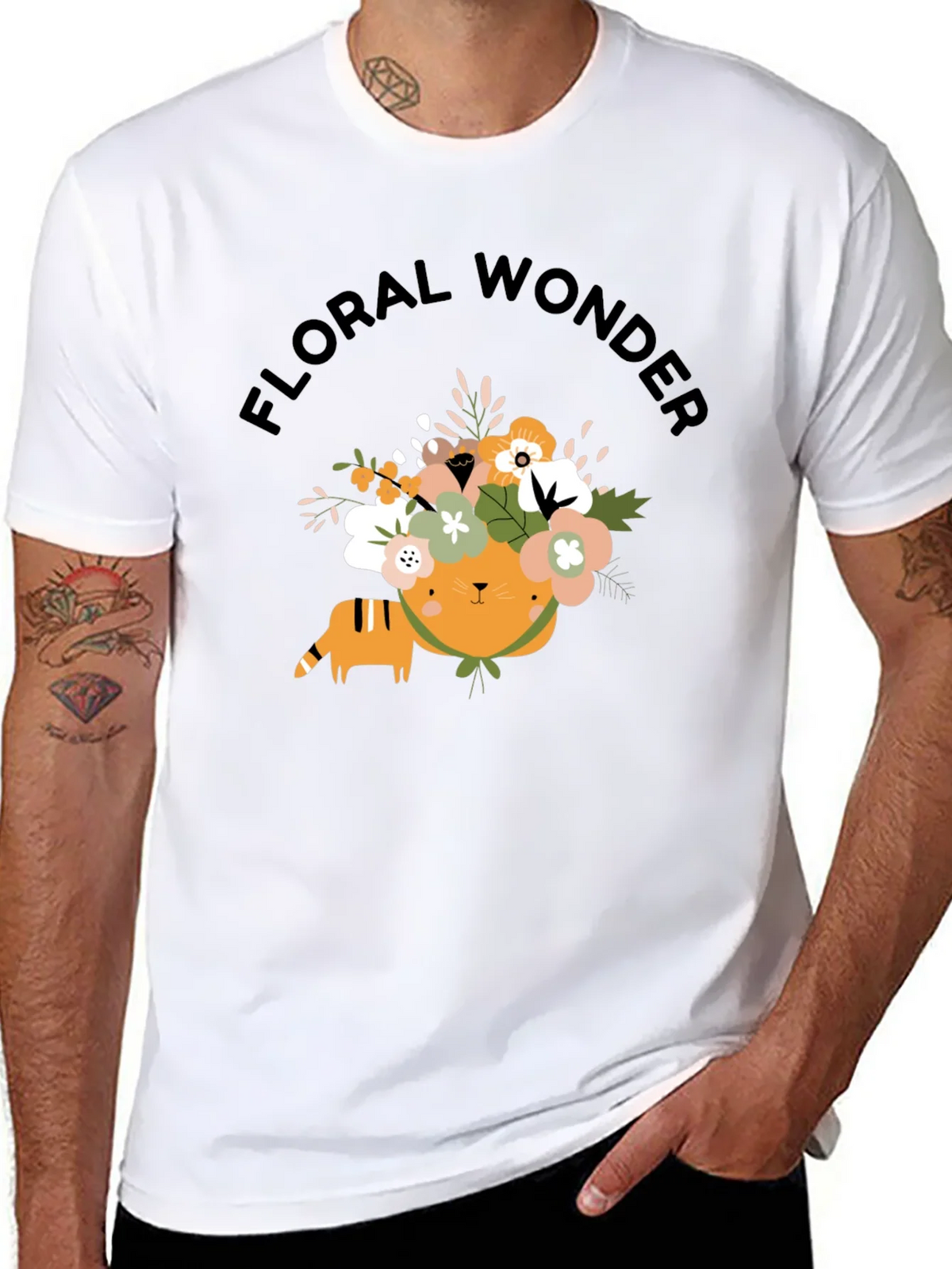 Floral Wonder Cat T-Shirt - Soft Black Cotton product image 7
