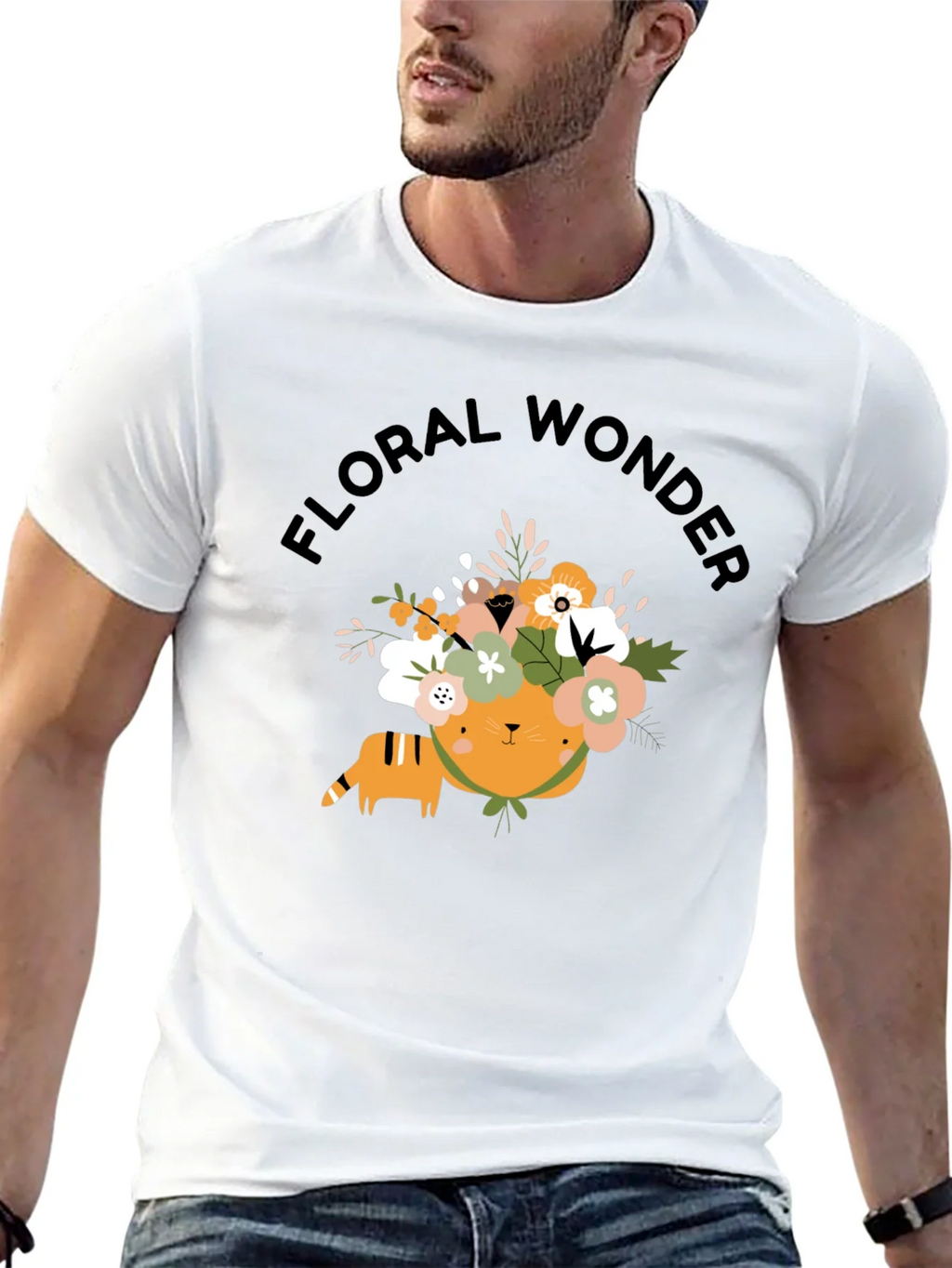 Floral Wonder Cat T-Shirt - Soft Black Cotton product image 12