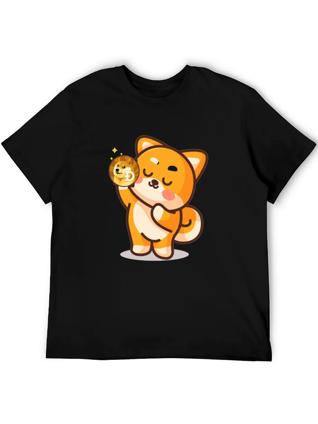 Dogecoin Shiba Inu Cartoon Black T-Shirt product image 5