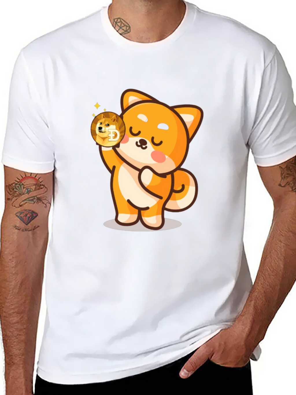 Dogecoin Shiba Inu Cartoon Black T-Shirt product image 7