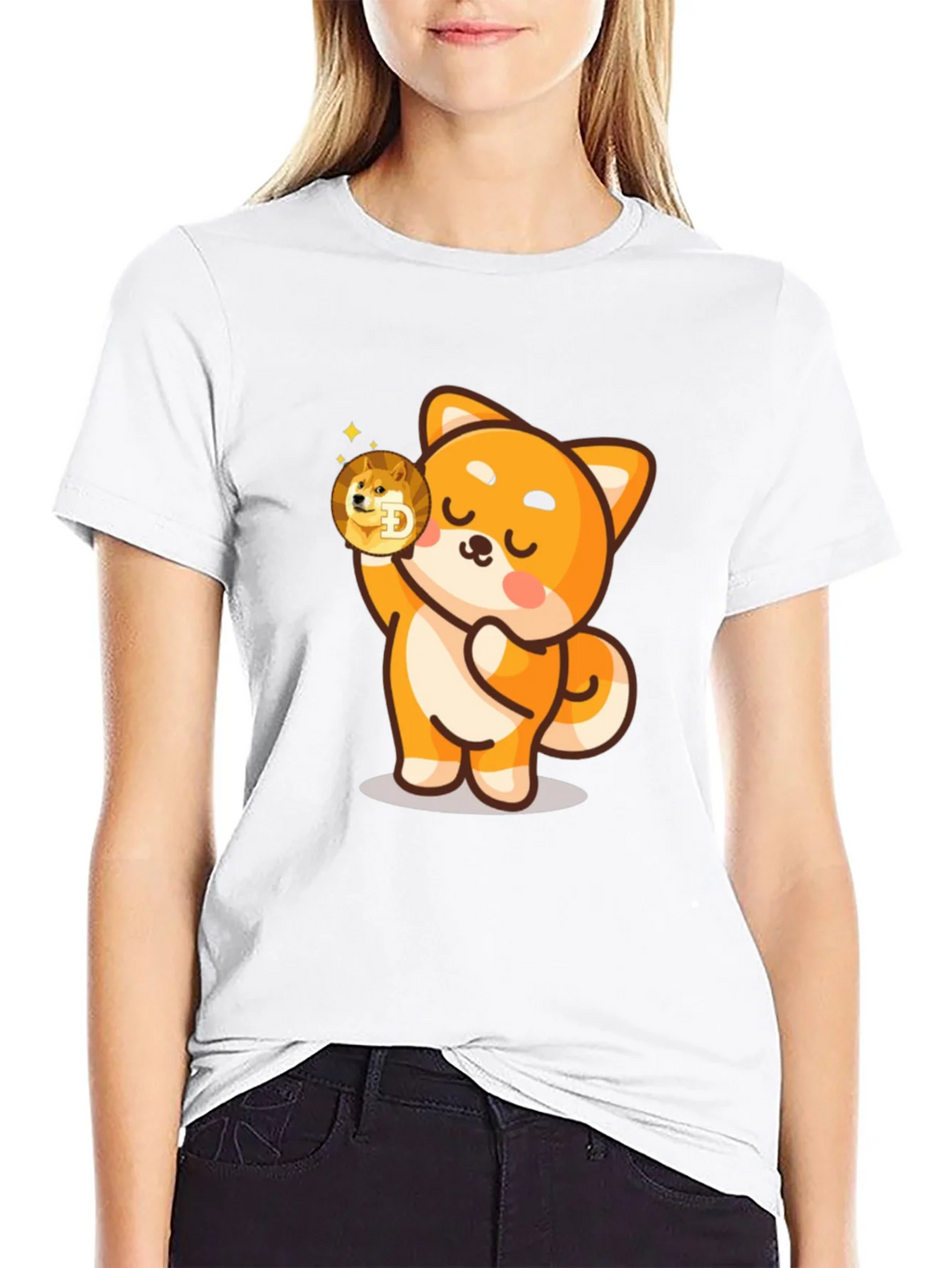Dogecoin Shiba Inu Cartoon Black T-Shirt product image 8