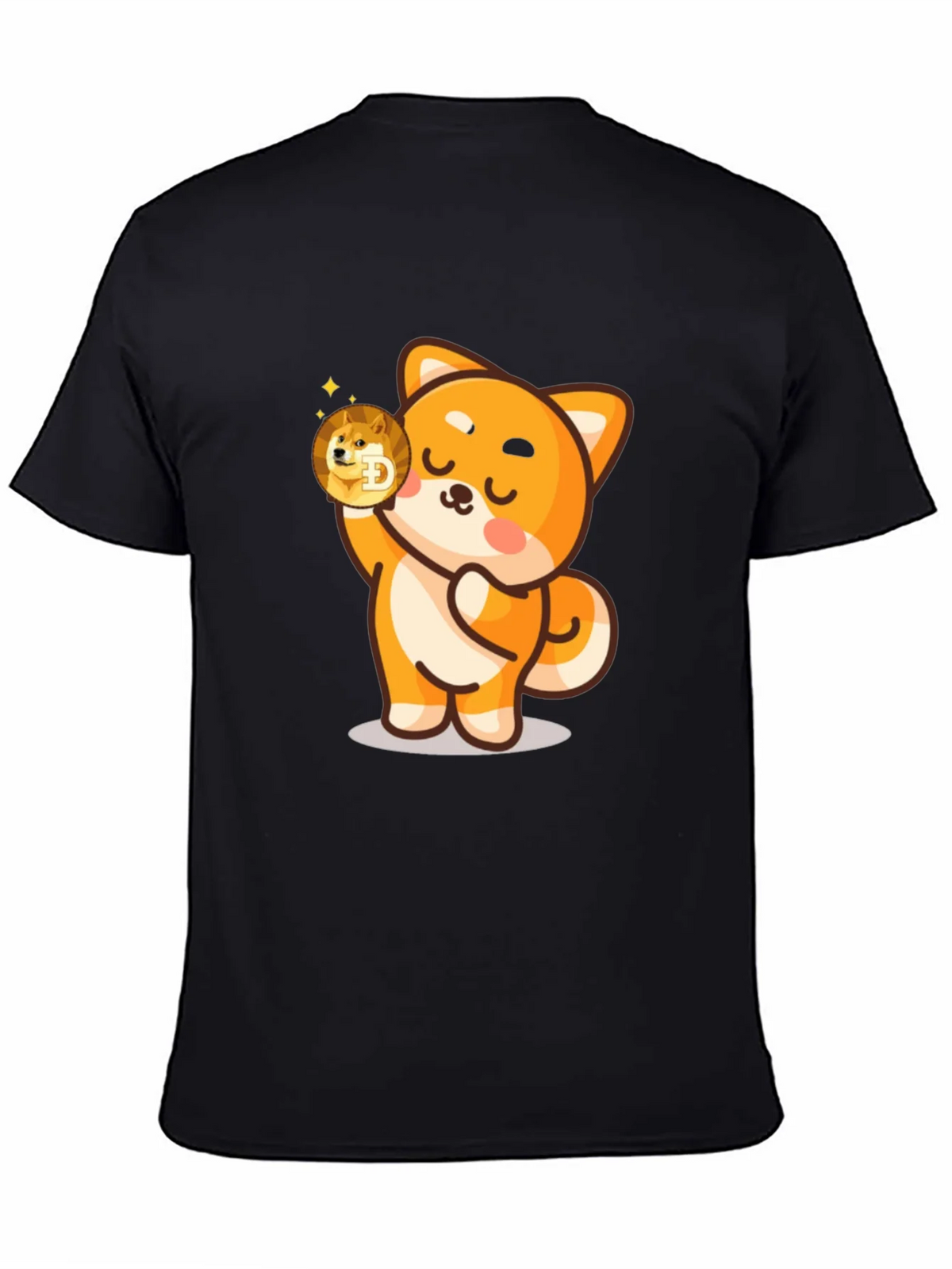 Dogecoin Shiba Inu Cartoon Black T-Shirt product image 4