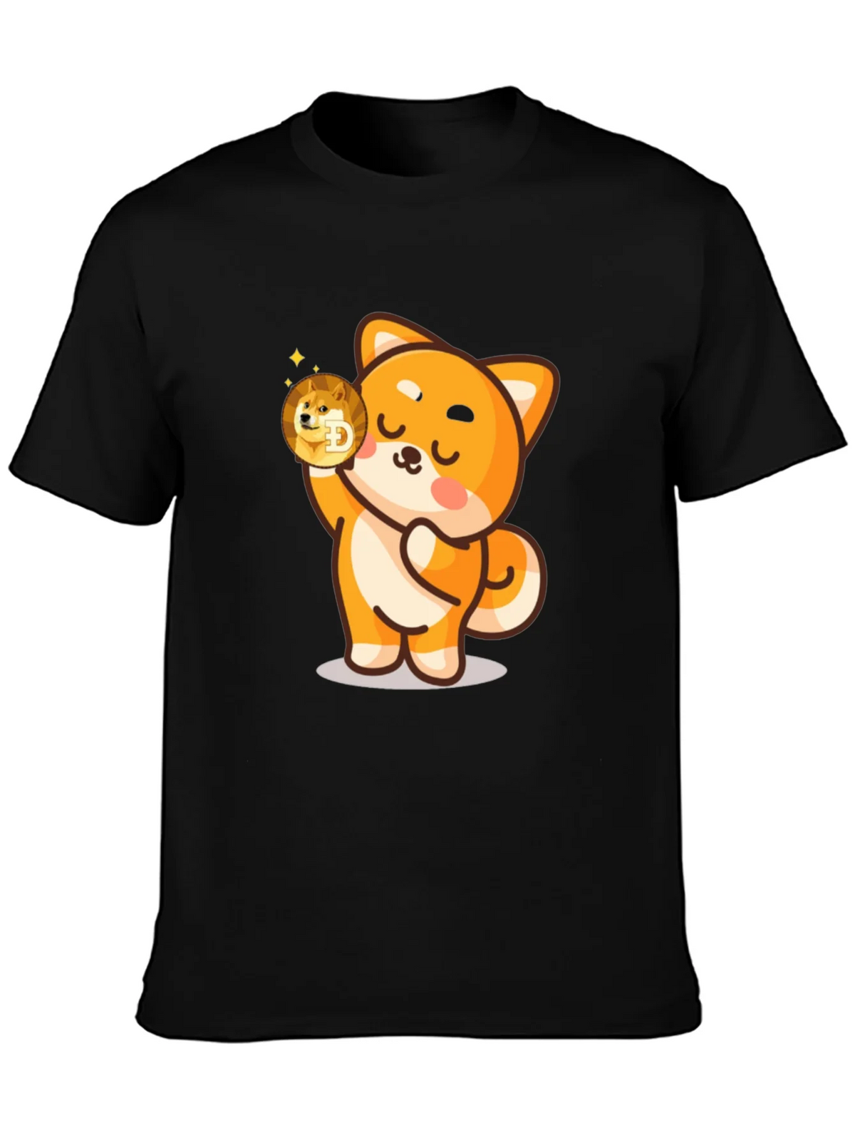 Dogecoin Shiba Inu Cartoon Black T-Shirt product image 3