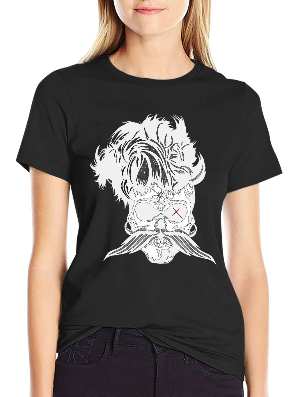 Skull with Mustache Black T-Shirt product image 2