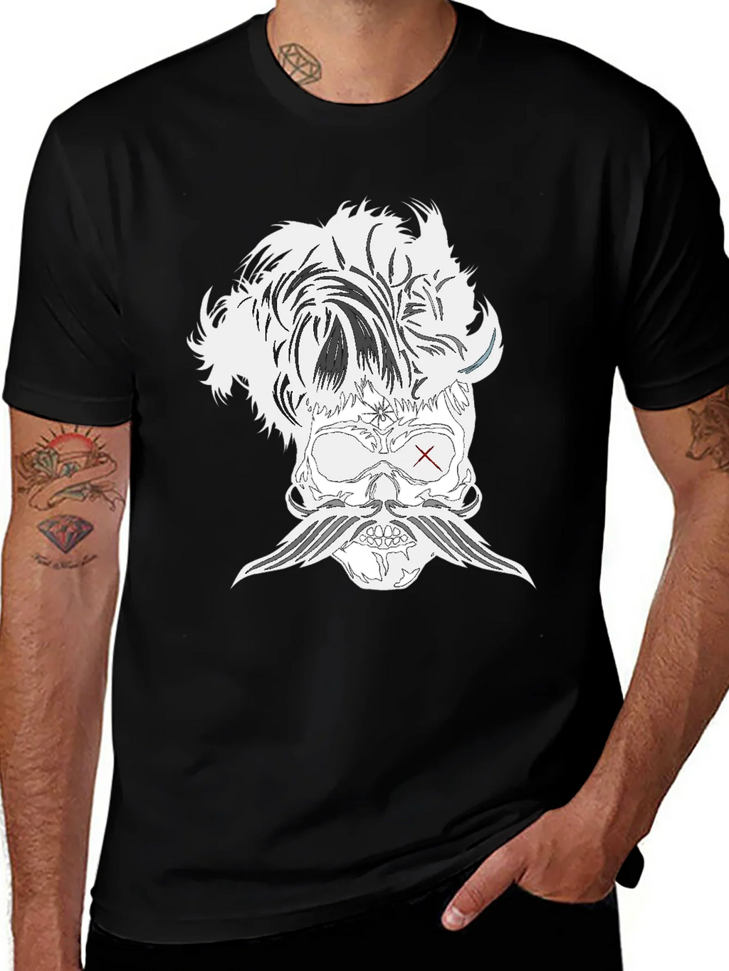Skull with Mustache Black T-Shirt product image 1