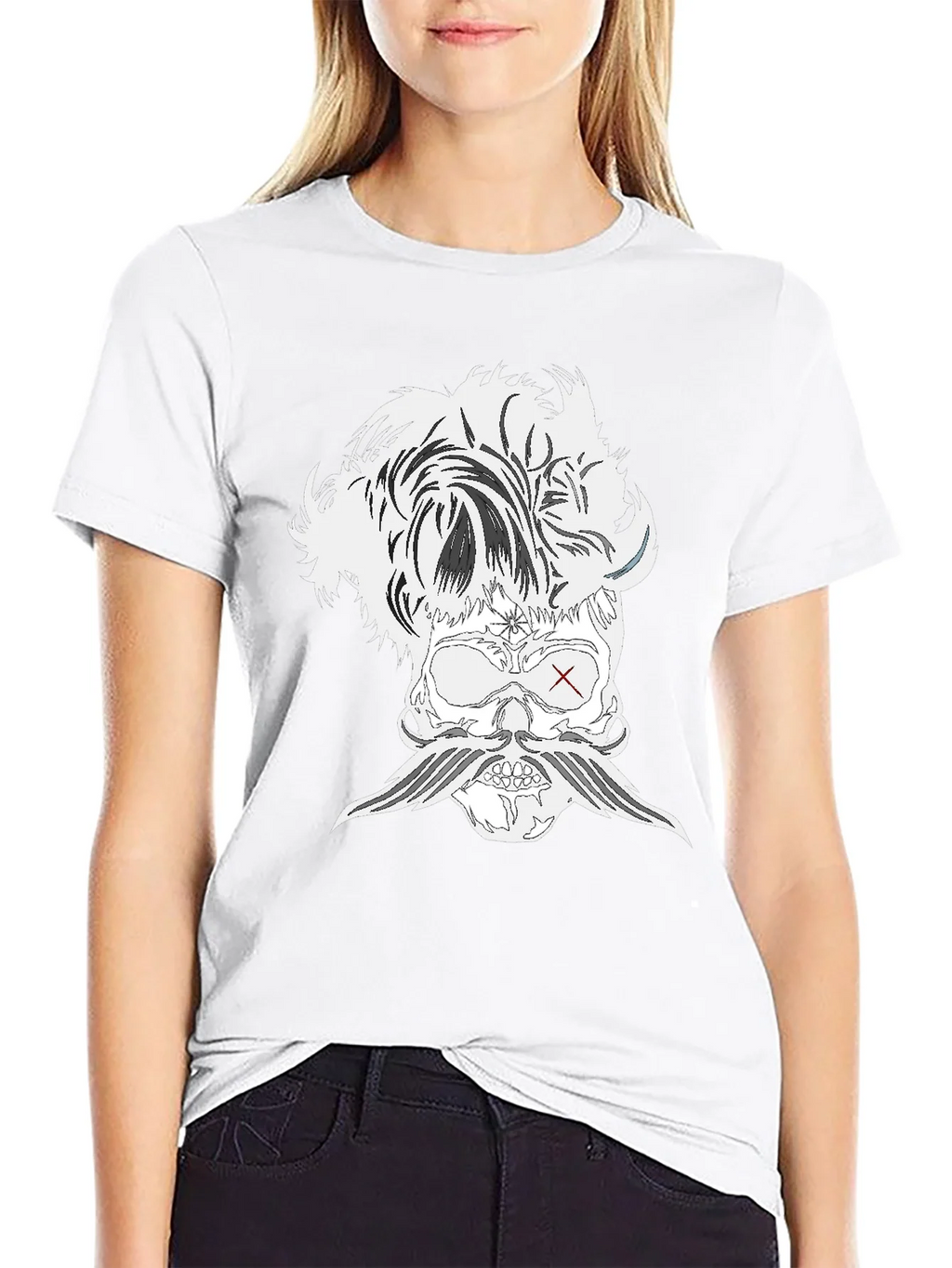 Skull with Mustache Black T-Shirt product image 8
