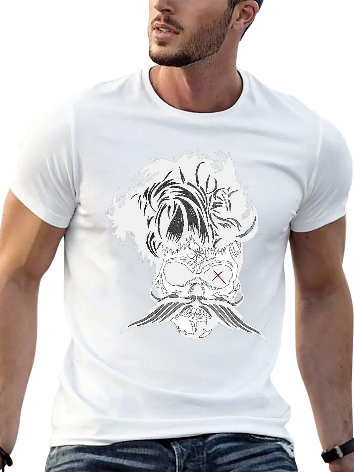 Skull with Mustache Black T-Shirt product image 12