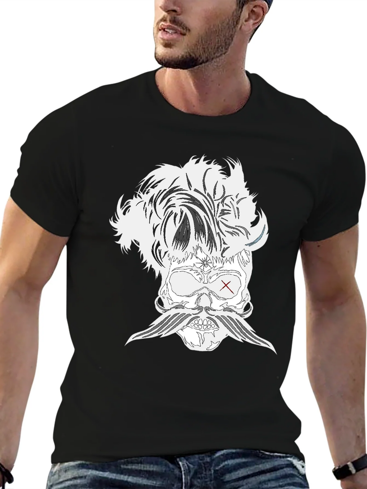 Skull with Mustache Black T-Shirt product image 6