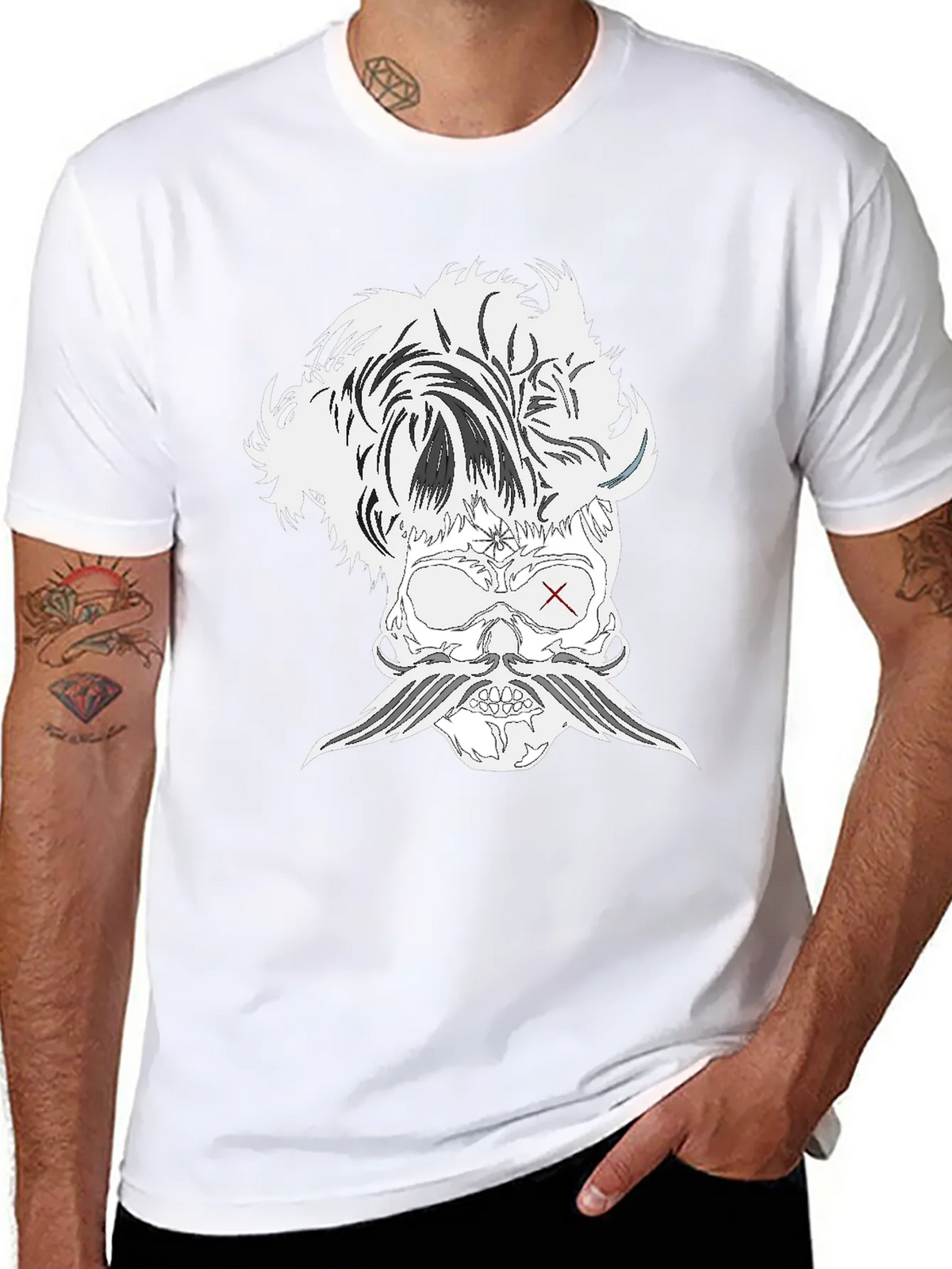 Skull with Mustache Black T-Shirt product image 7