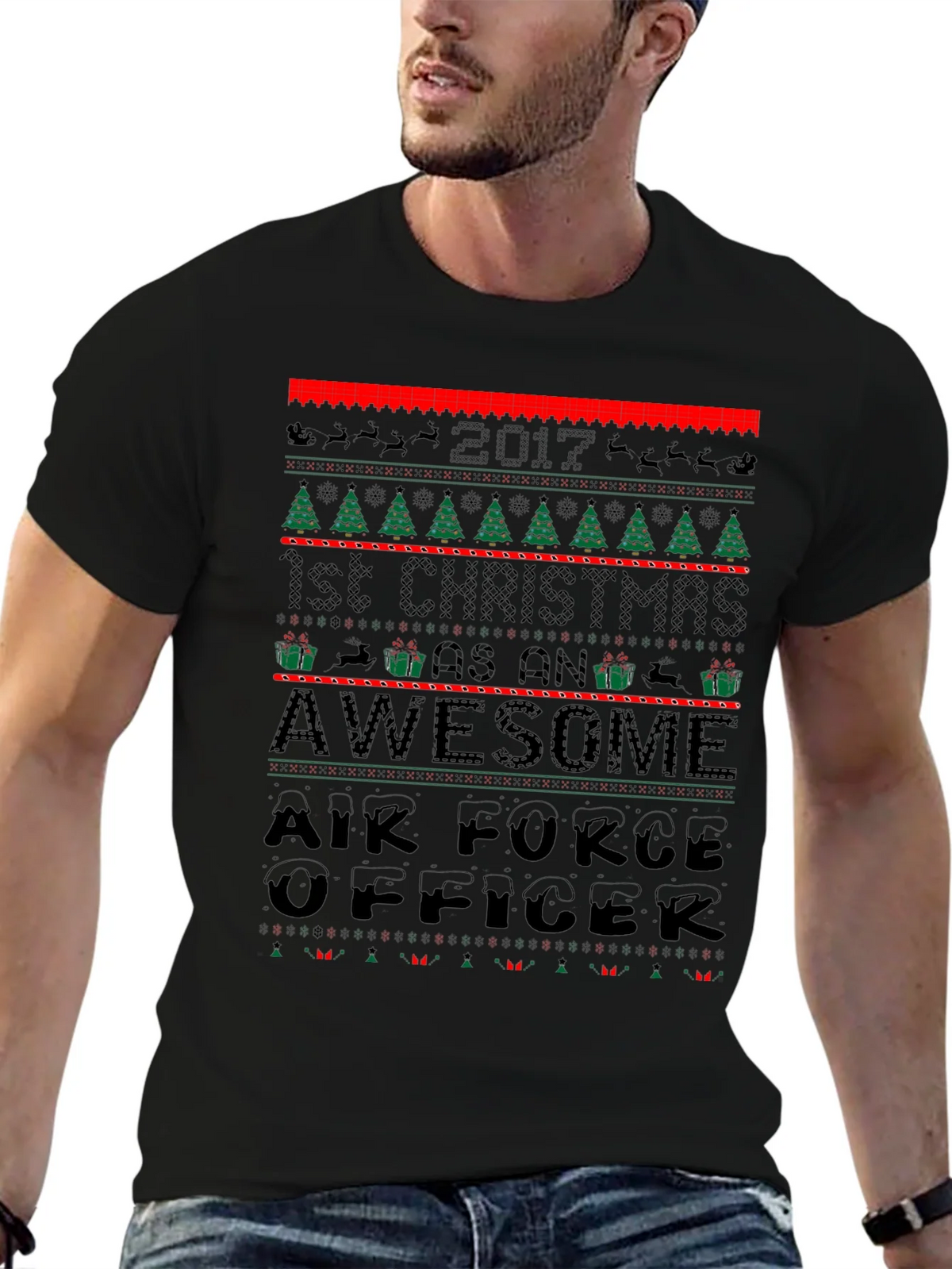 Air Force Officer 2017 First Christmas Awesome Ugly T-Shirt product image 6