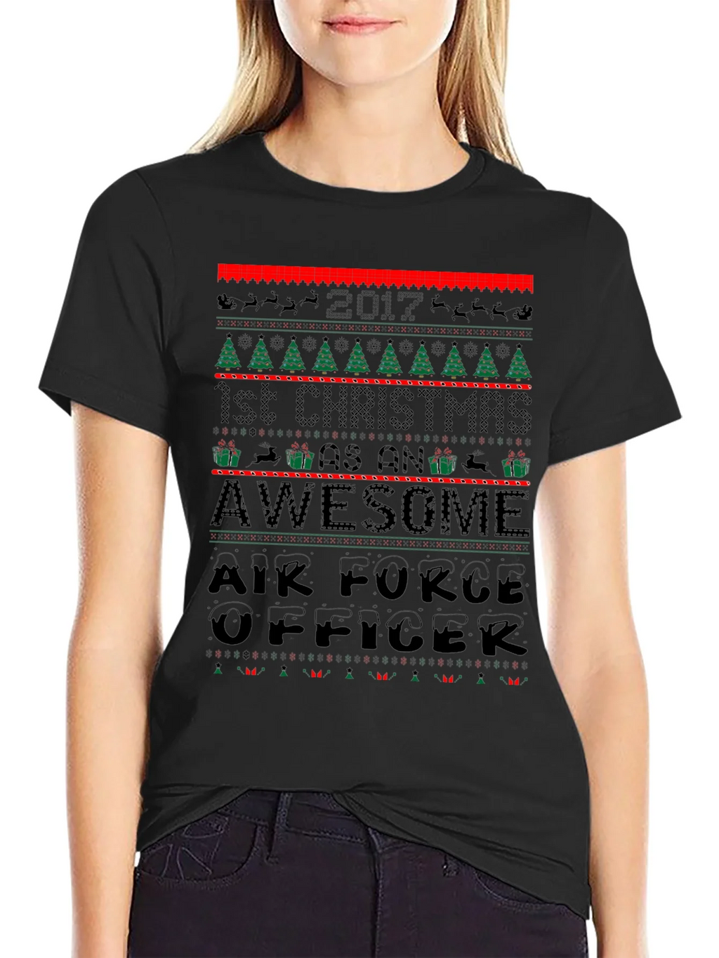 Air Force Officer 2017 First Christmas Awesome Ugly T-Shirt product image 2