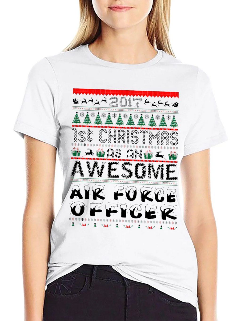 Air Force Officer 2017 First Christmas Awesome Ugly T-Shirt product image 8