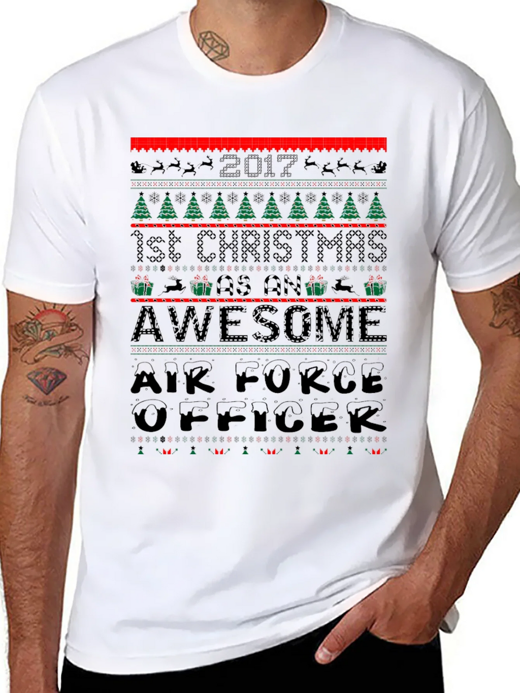 Air Force Officer 2017 First Christmas Awesome Ugly T-Shirt product image 7