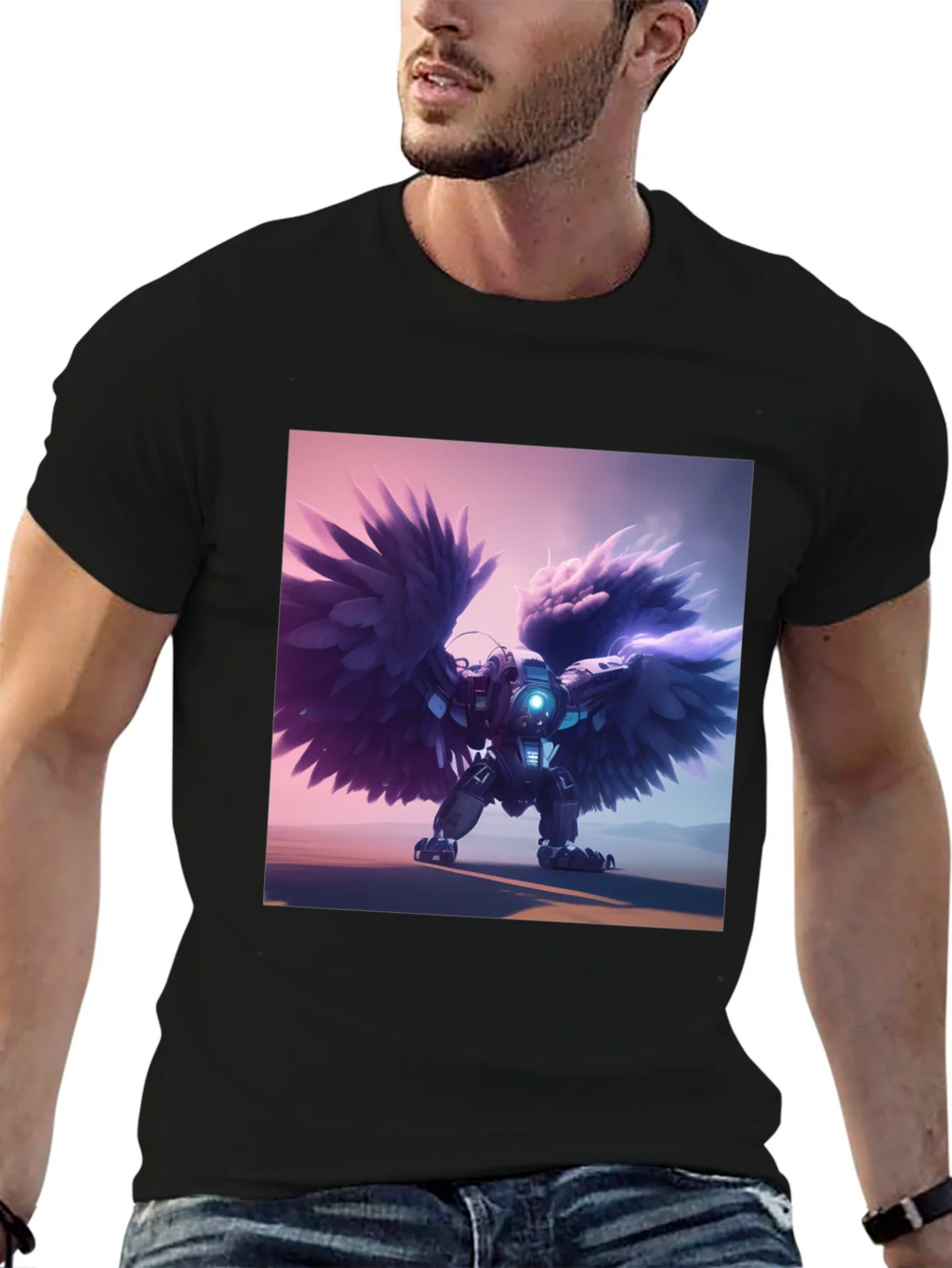 Cybernetic Angel Wings Black T-Shirt product image 6