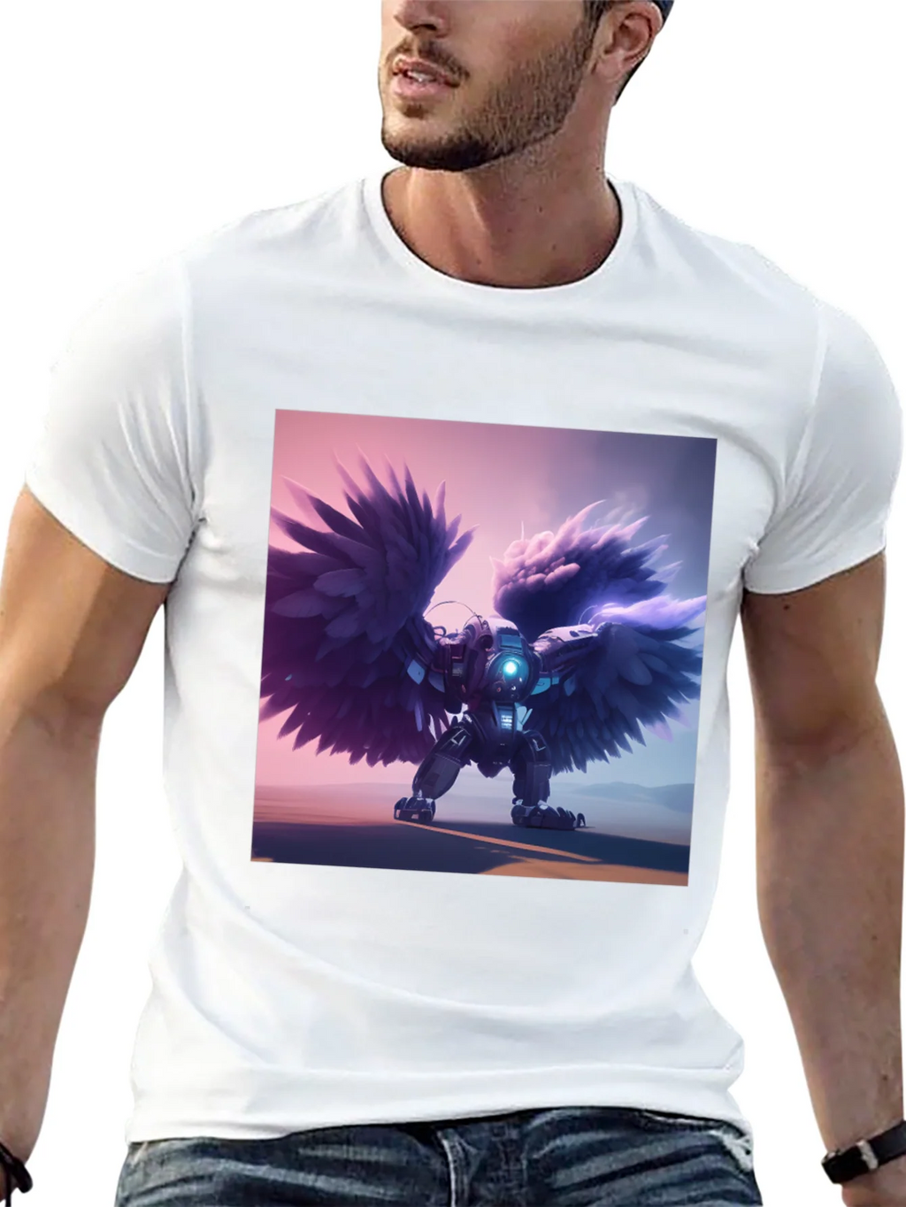 Cybernetic Angel Wings Black T-Shirt product image 12