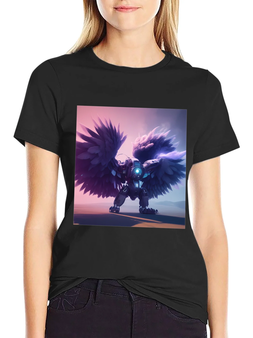 Cybernetic Angel Wings Black T-Shirt product image 2