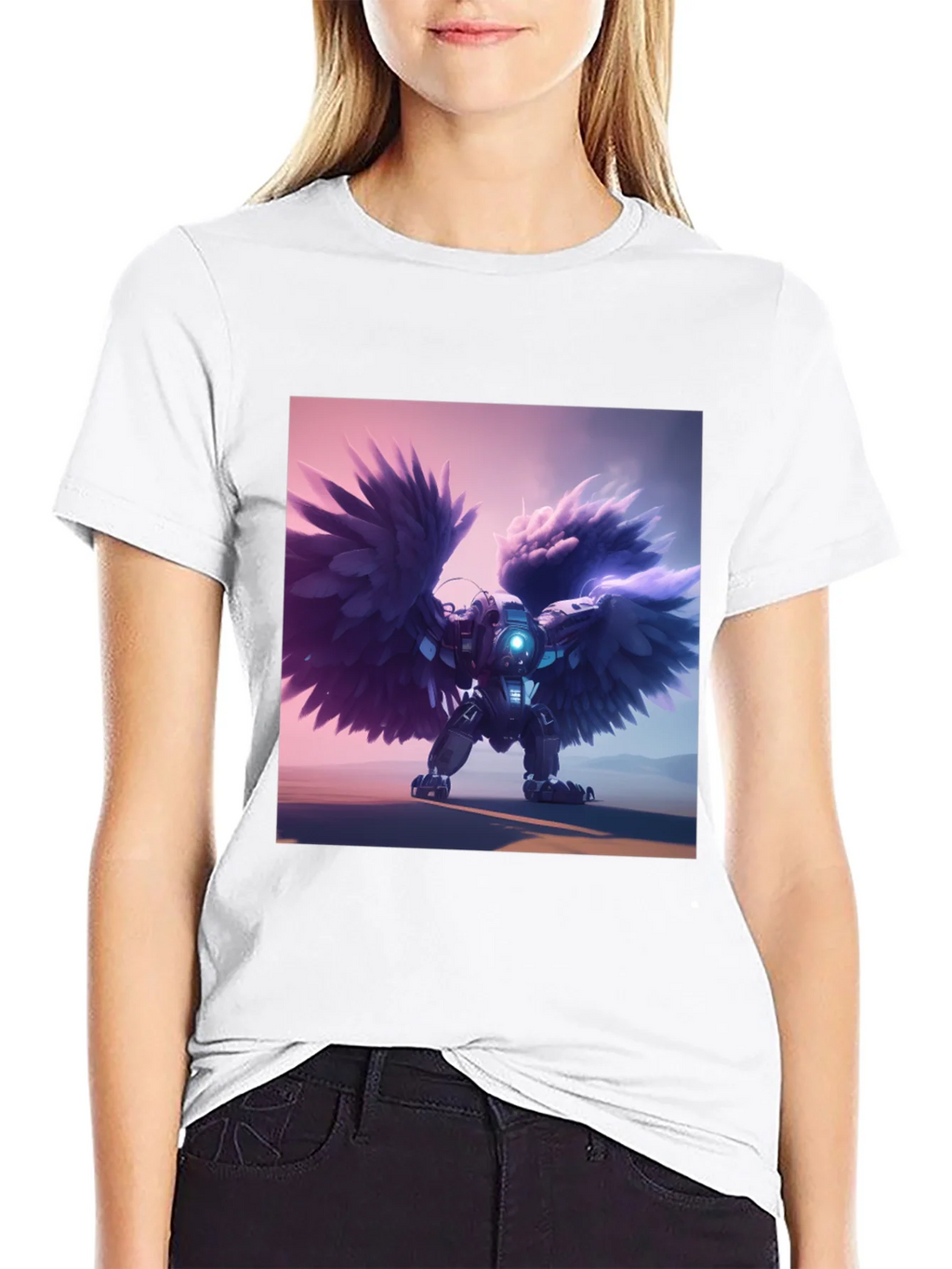 Cybernetic Angel Wings Black T-Shirt product image 8