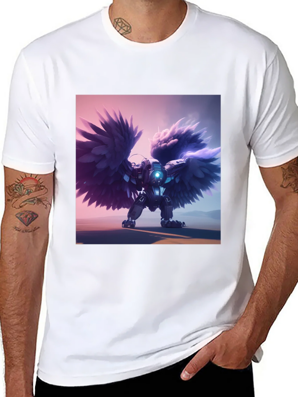 Cybernetic Angel Wings Black T-Shirt product image 7