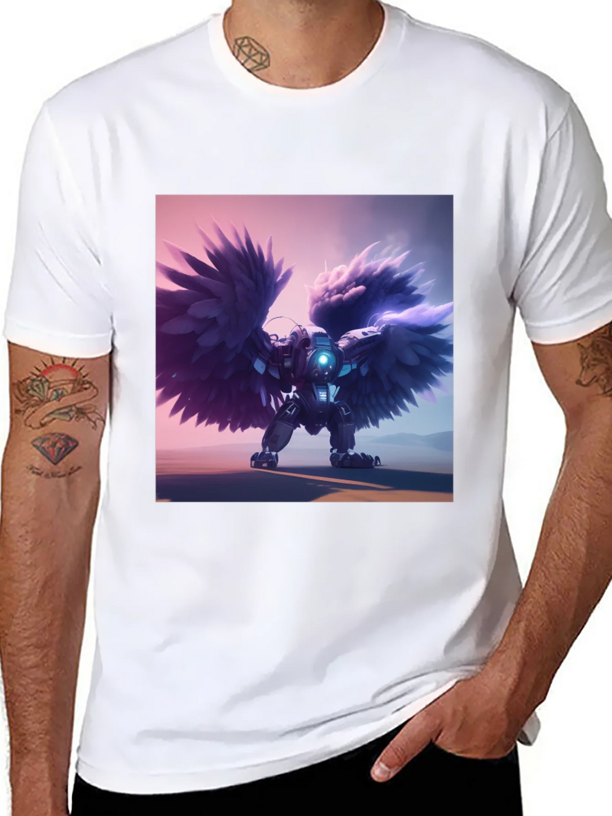 Cybernetic Angel Wings Black T-Shirt product image 7