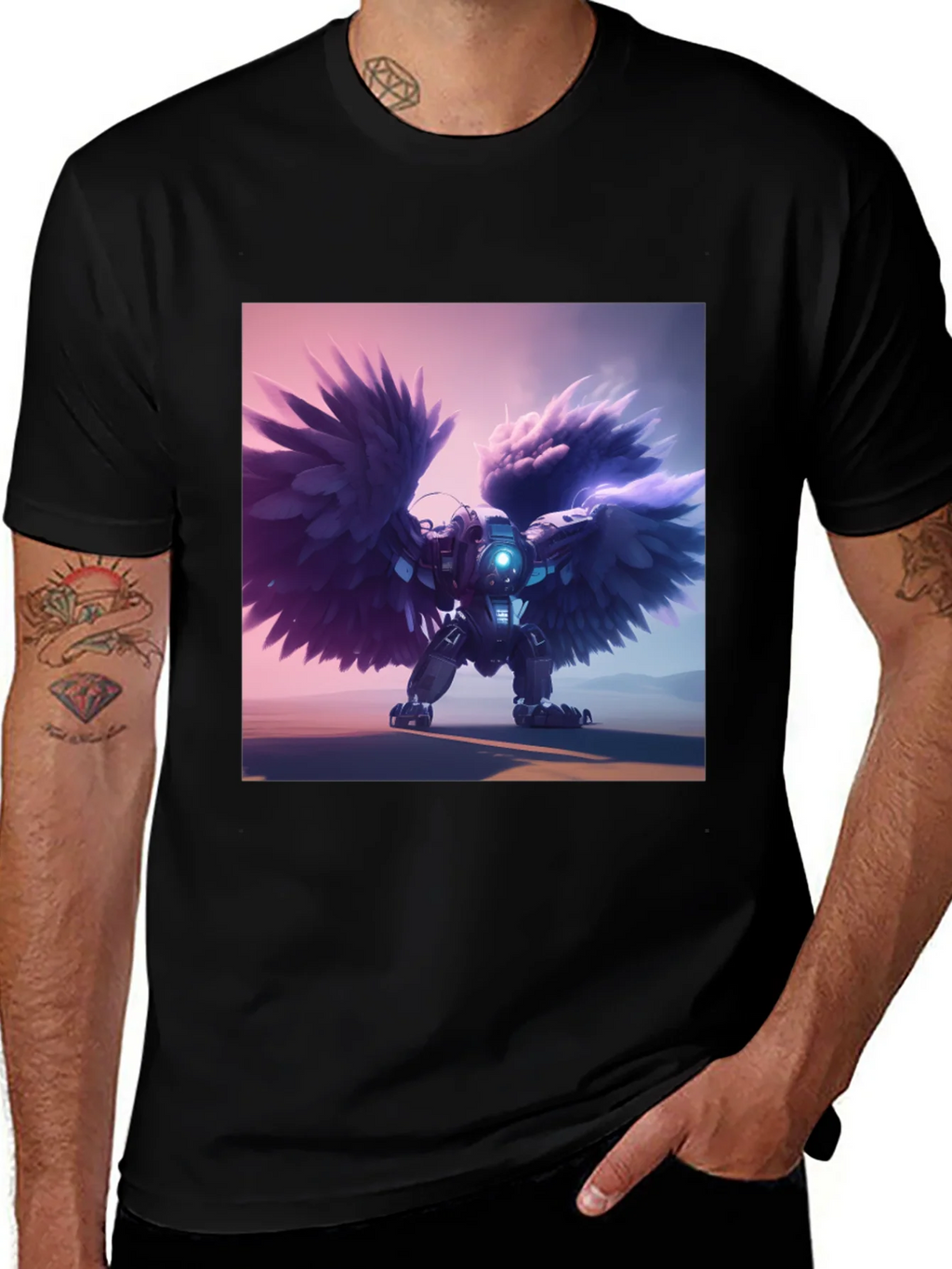 Cybernetic Angel Wings Black T-Shirt product image 1