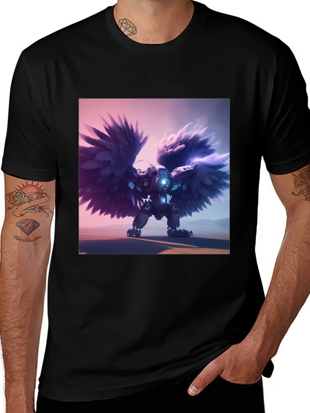 Cybernetic Angel Wings Black T-Shirt product image 1
