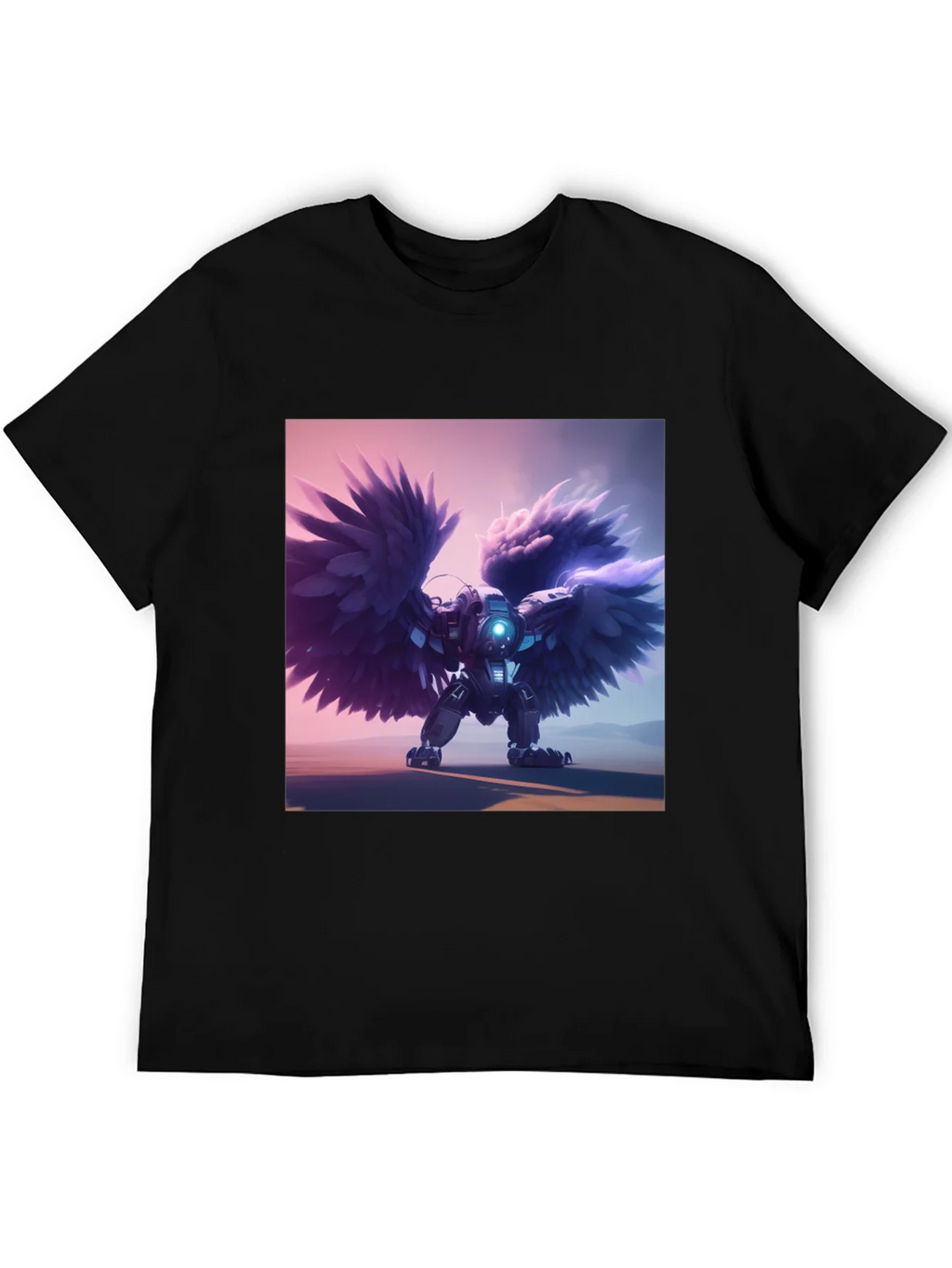 Cybernetic Angel Wings Black T-Shirt product image 5