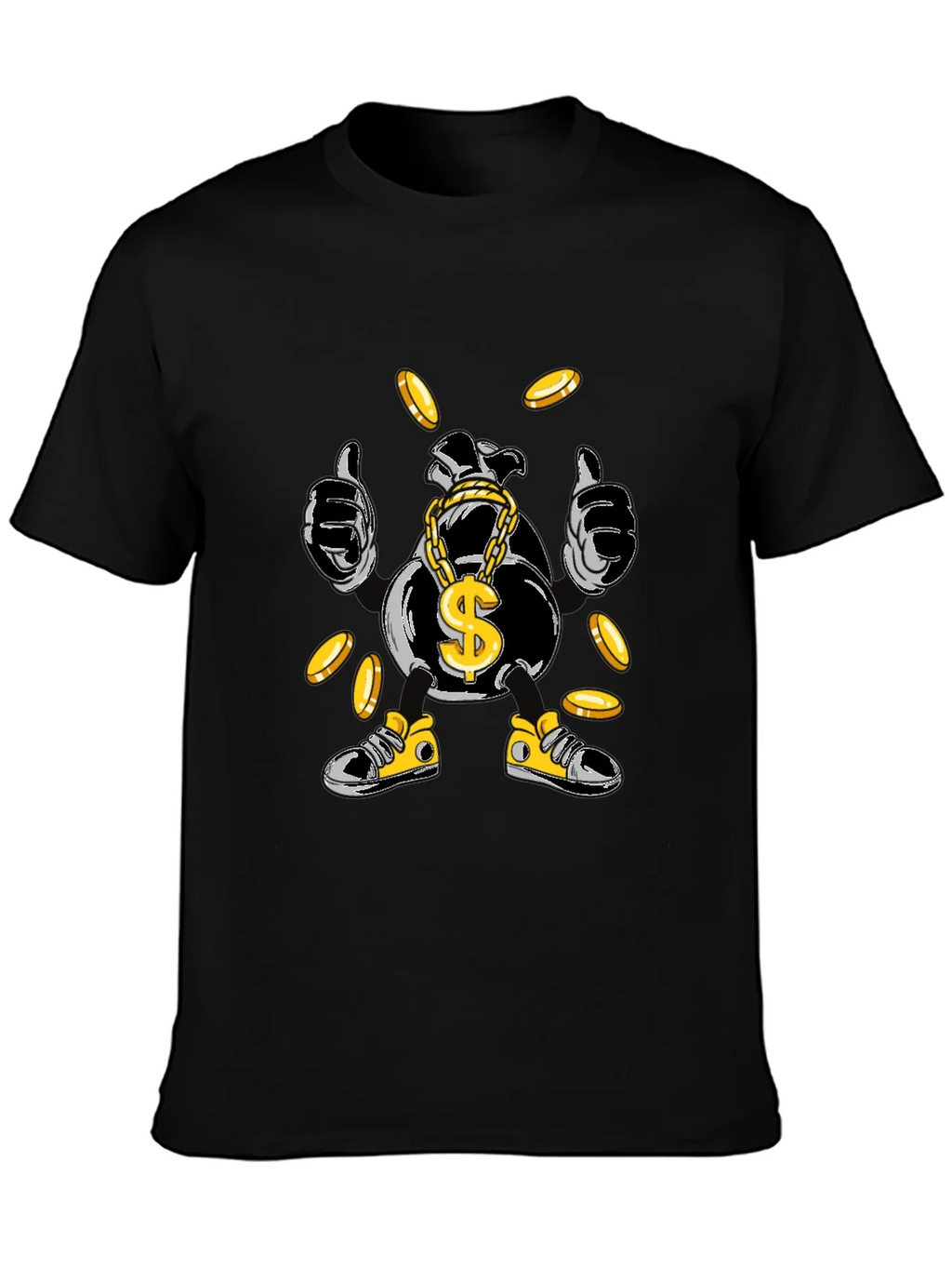 Money Bag Cartoon Graphic Tee - Black