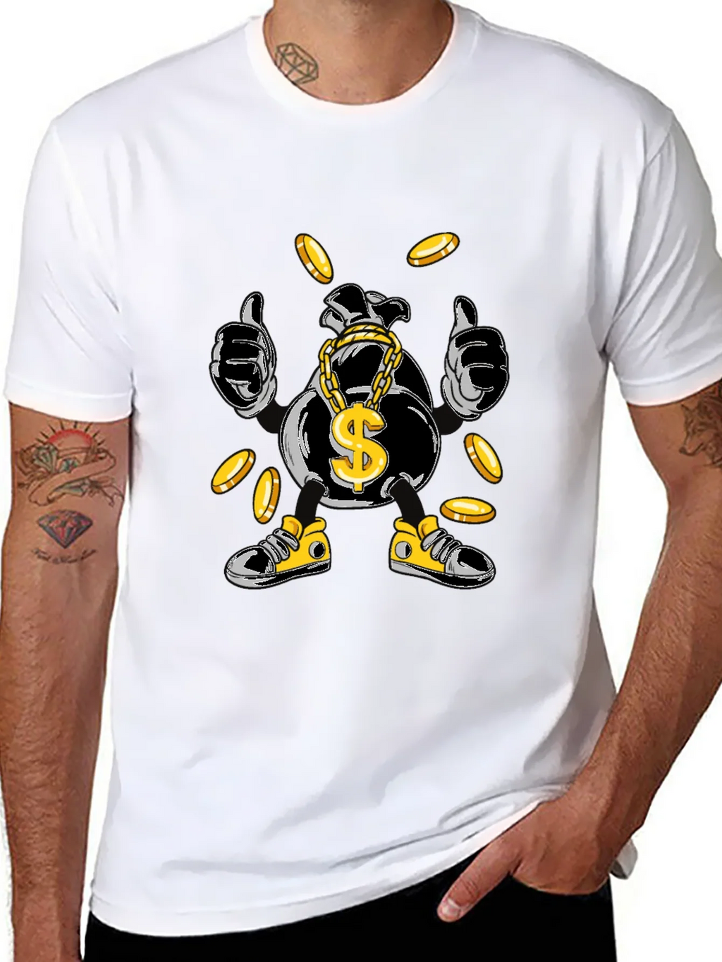 Money Bag Cartoon Graphic Tee - Black
