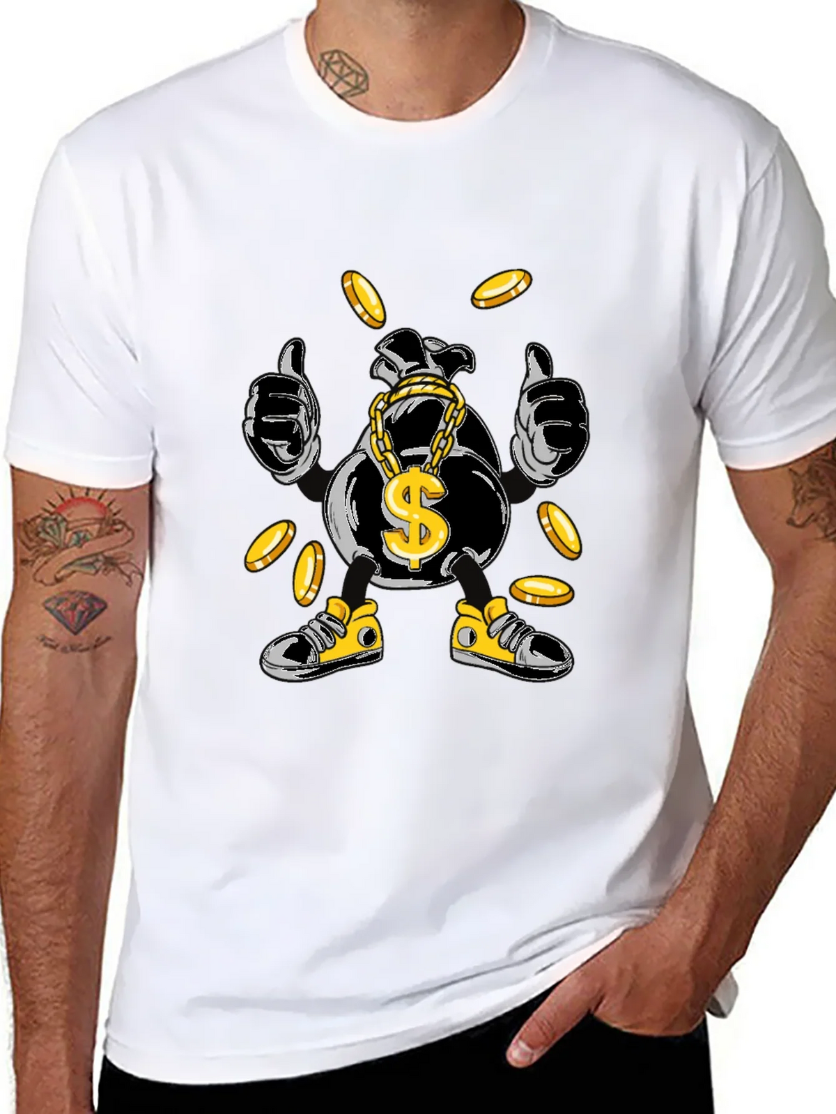 Money Bag Cartoon Graphic Tee - Black