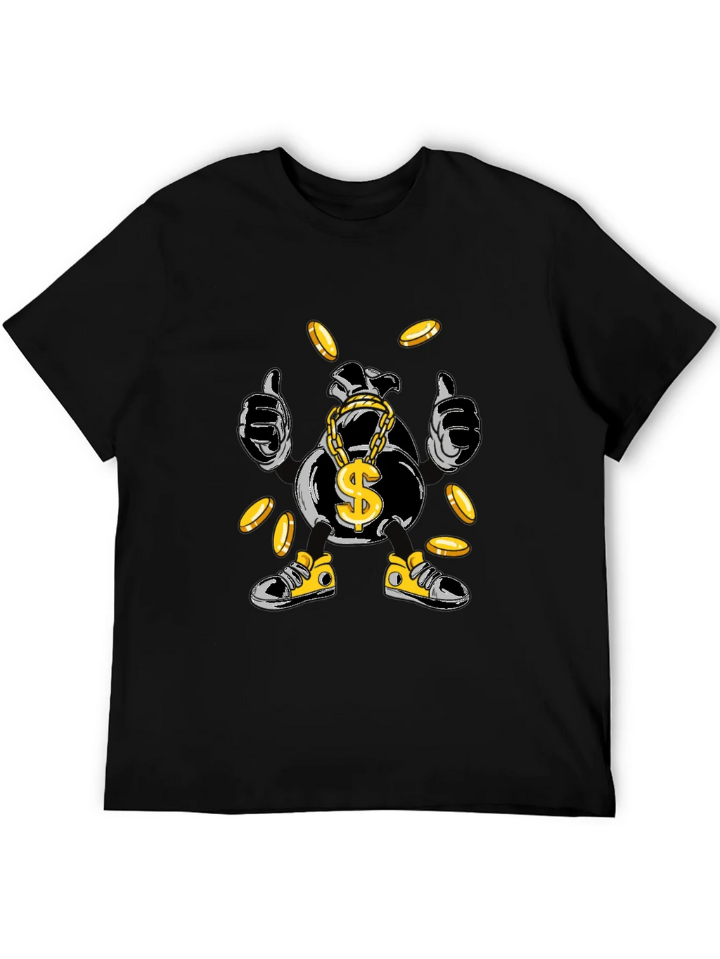 Money Bag Cartoon Graphic Tee - Black